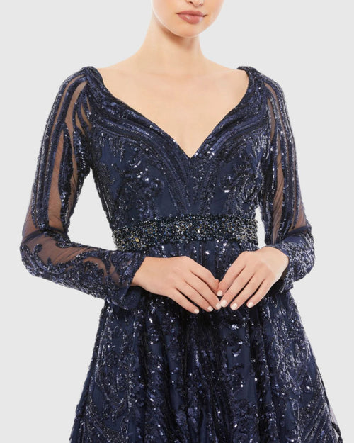 Long Sleeve Embellished Evening Gown