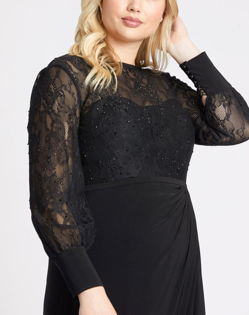 Sequin Lace Black Evening Gown