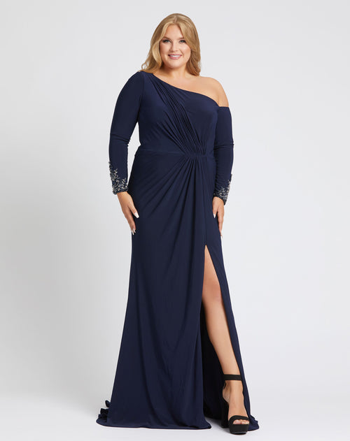 Long Sleeve Beaded Wrist Detail Gown