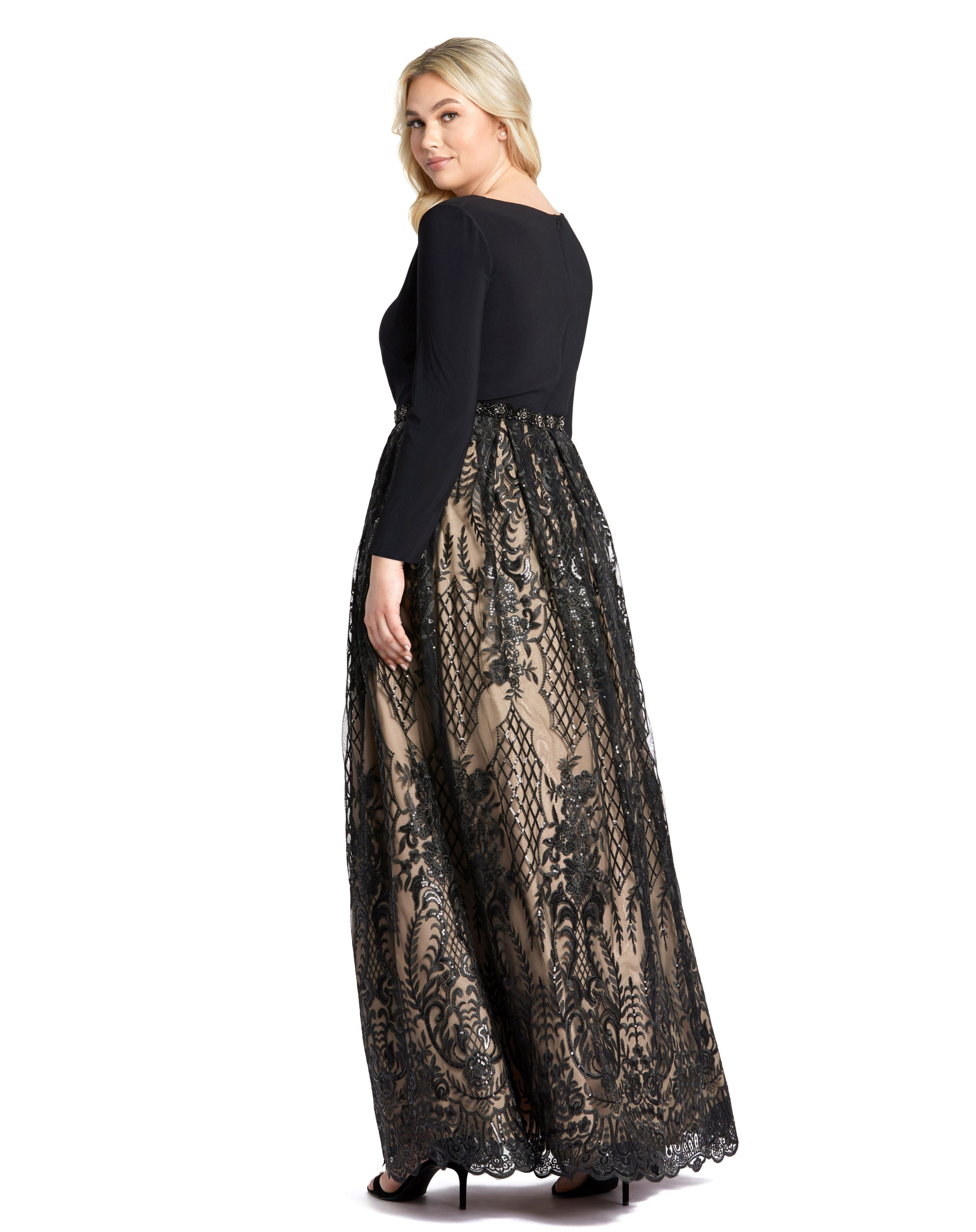 Long Sleeve High Neck Lace A Line Gown