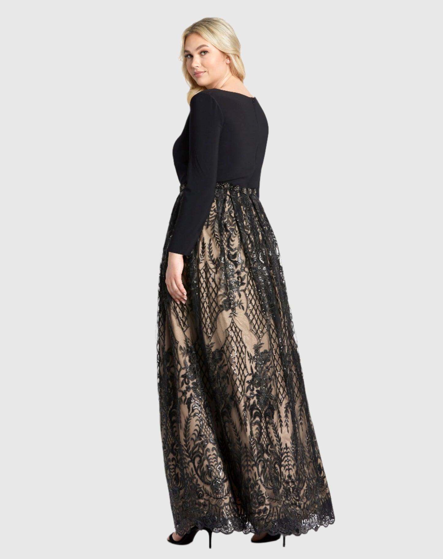 Long Sleeve High Neck Lace A Line Gown - FINAL SALE