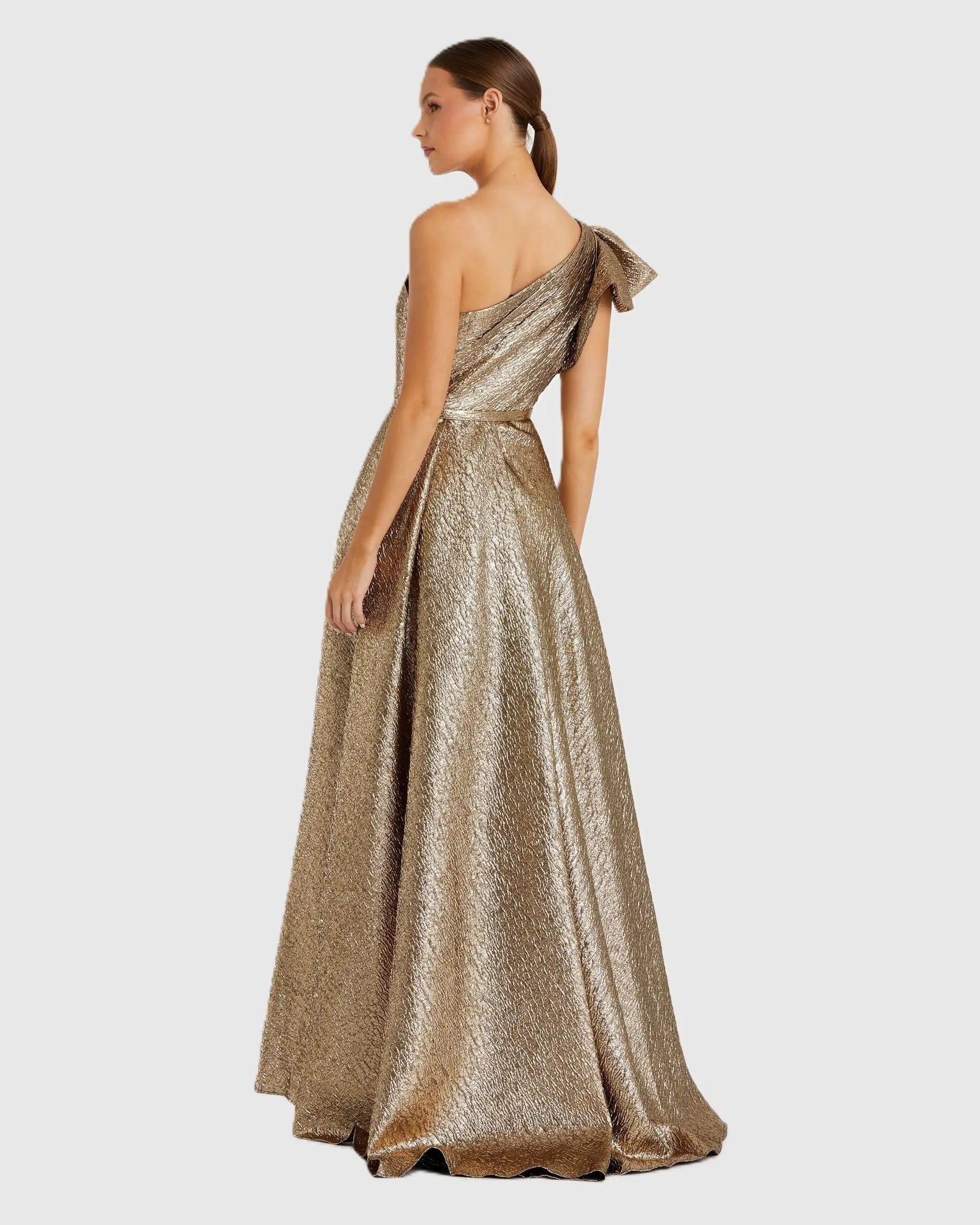 Gold One Shoulder Metallic Ballgown - Mac Duggal