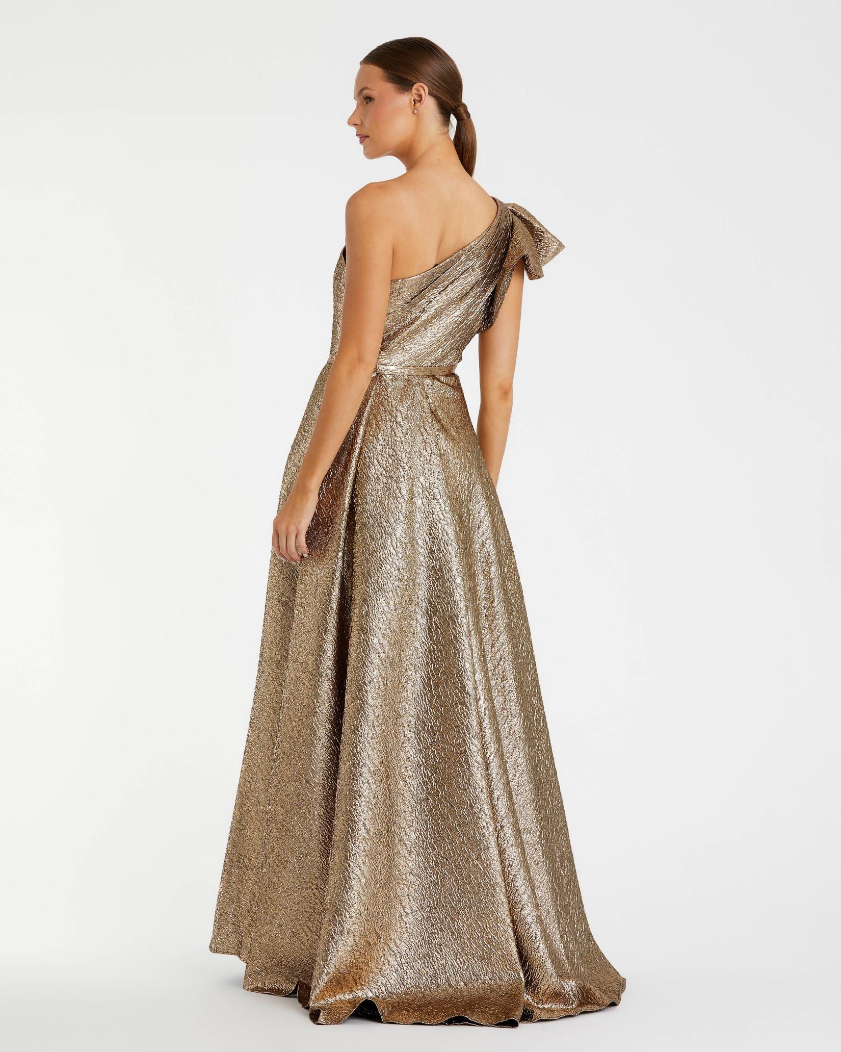 One-Shoulder Metallic Ballgown