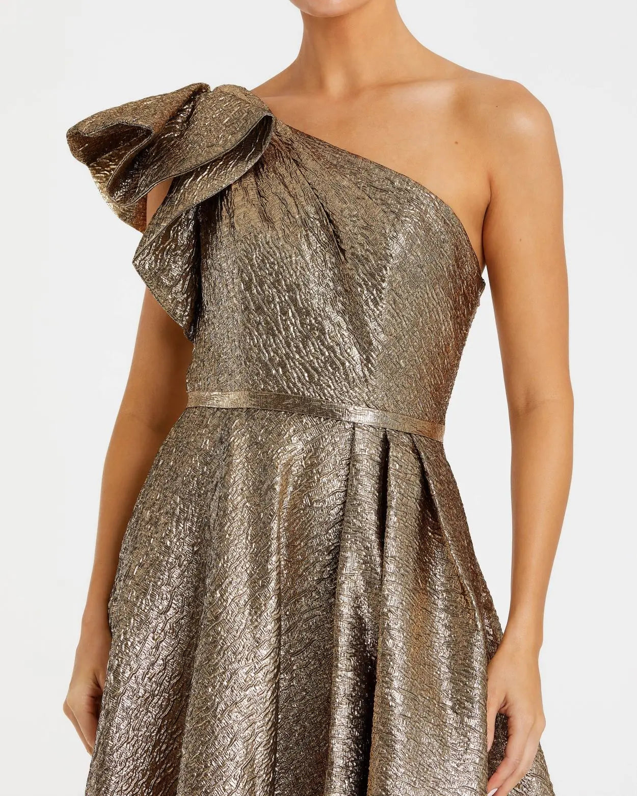 Gold One Shoulder Metallic Ball Gown | Mac Duggal Gold One Shoulder Metallic Ball Gown | Mac Duggal