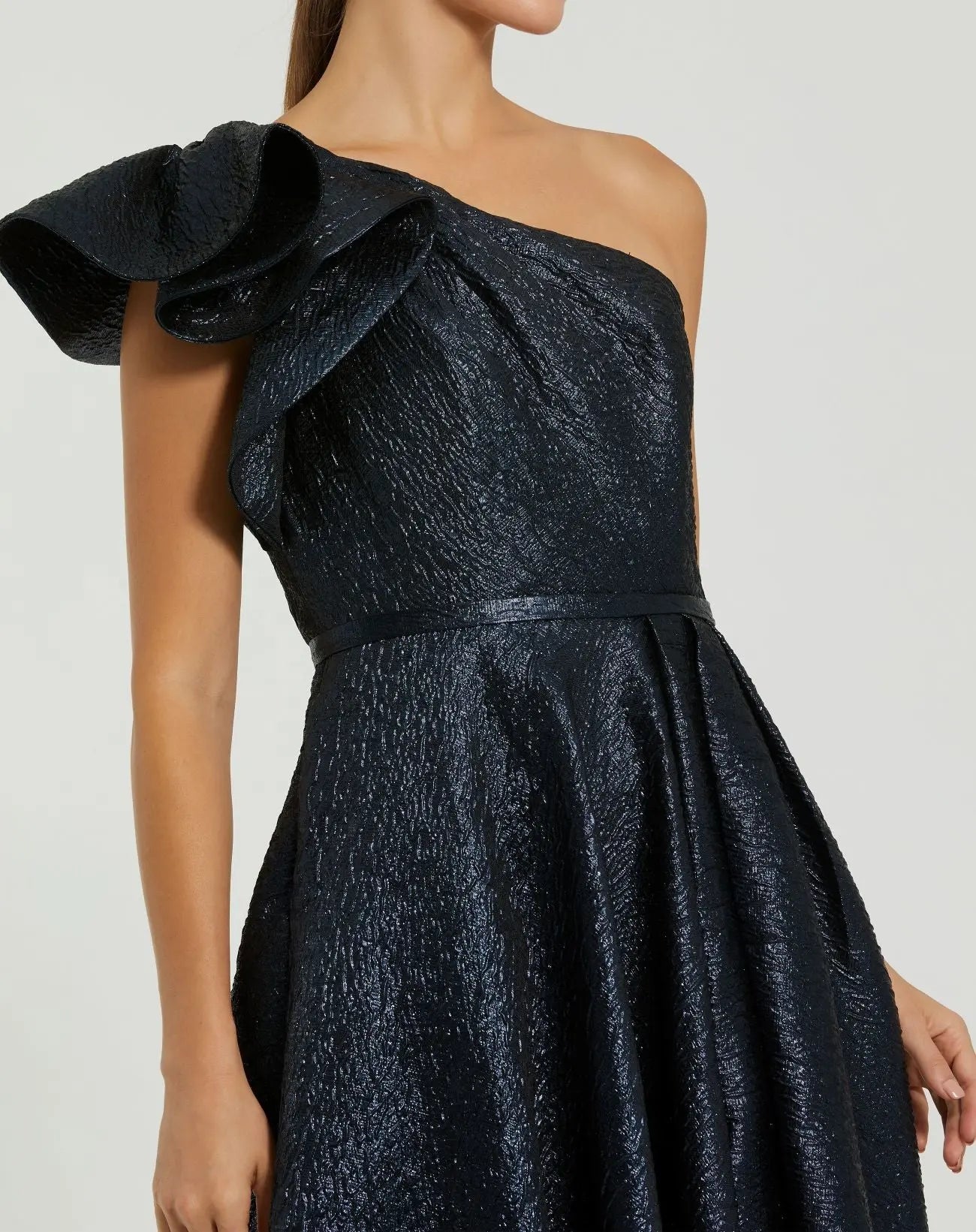 Navy One Shoulder Metallic Ballgown Mac Duggal