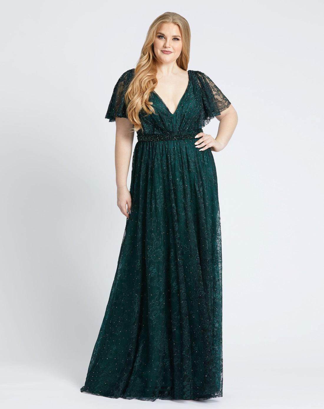 Lace Flutter Sleeve A Line Gown