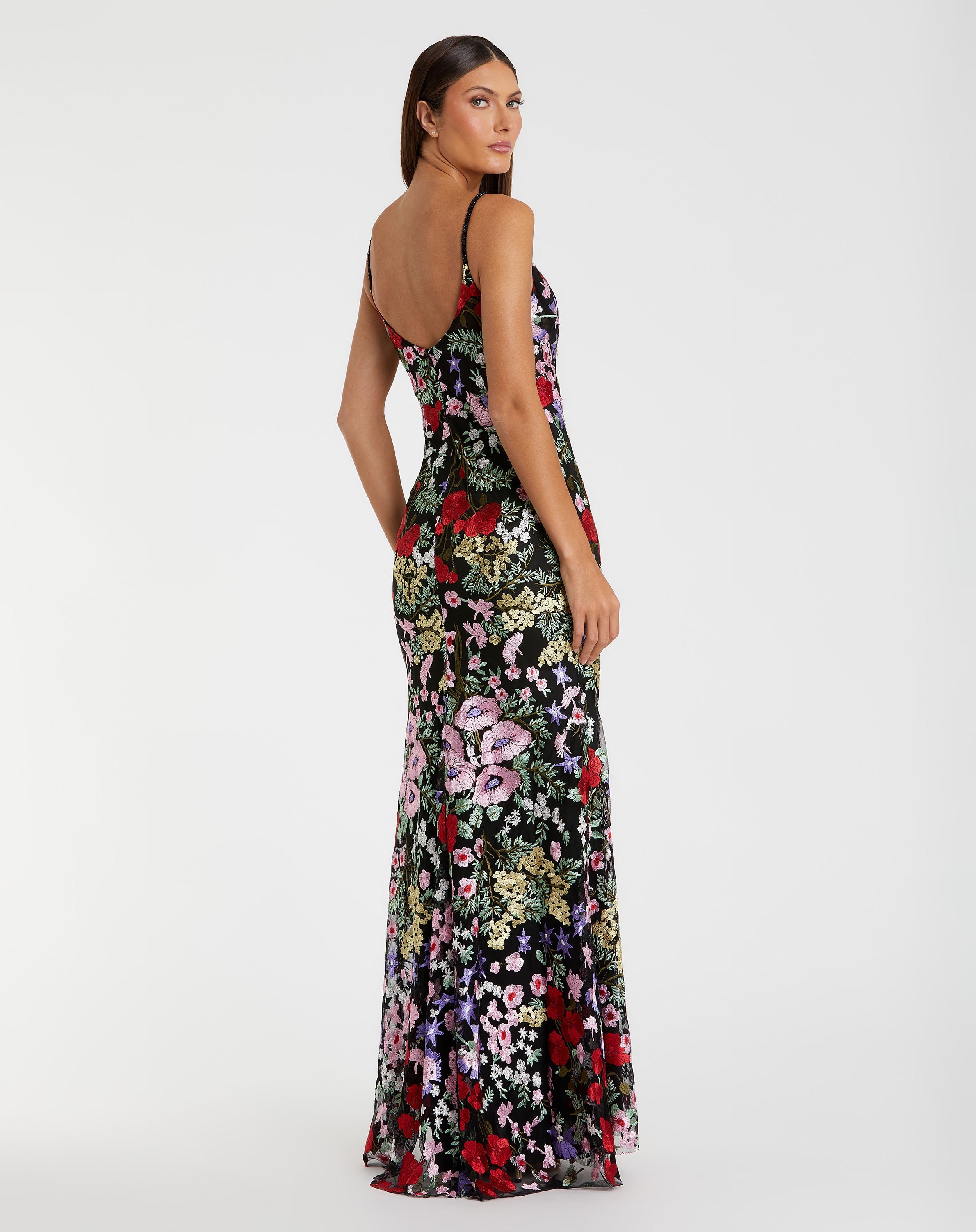 Black Embroidered Floral Trumpet Gown - Mac Duggal