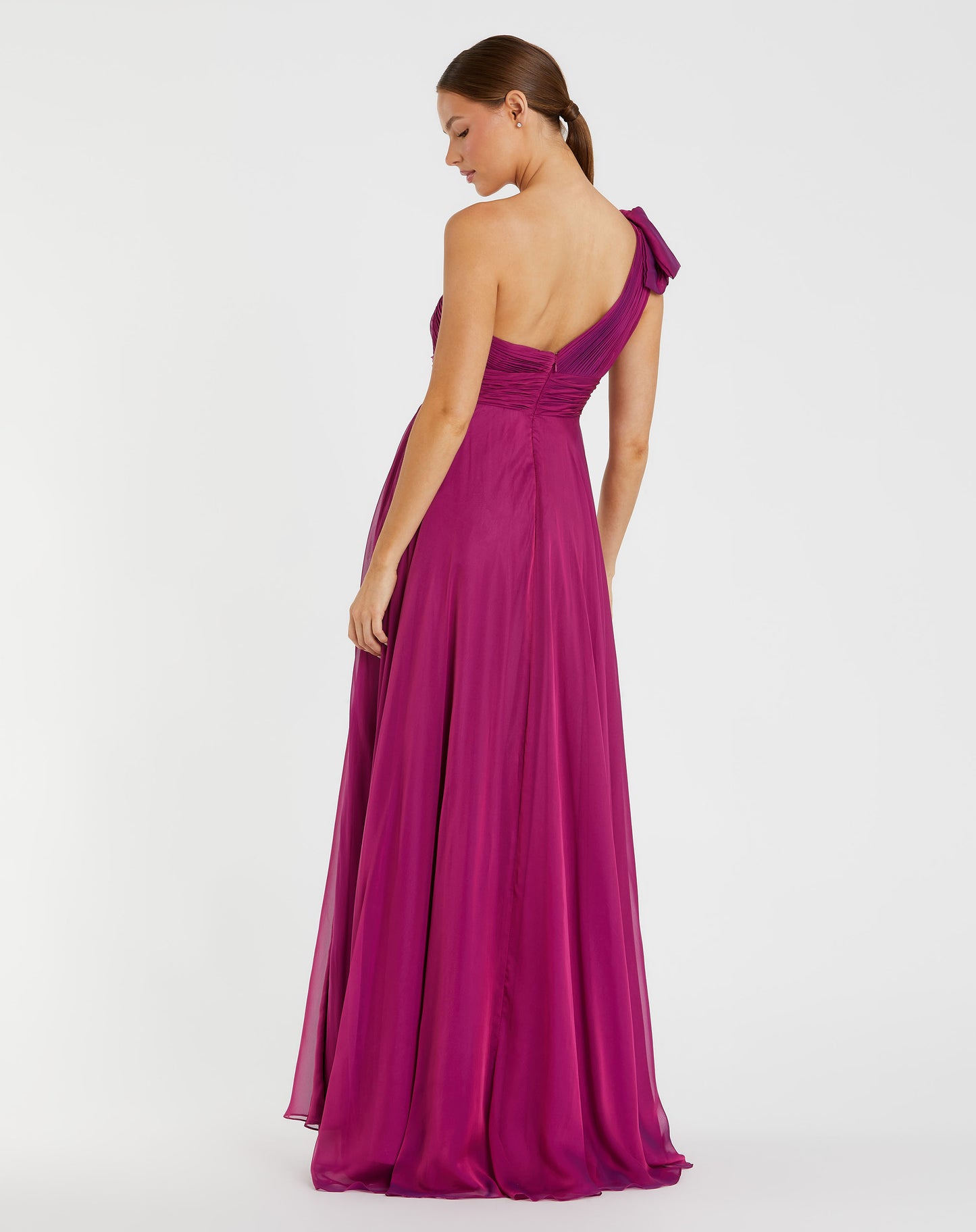 Pleated One Shoulder Chiffon Gown