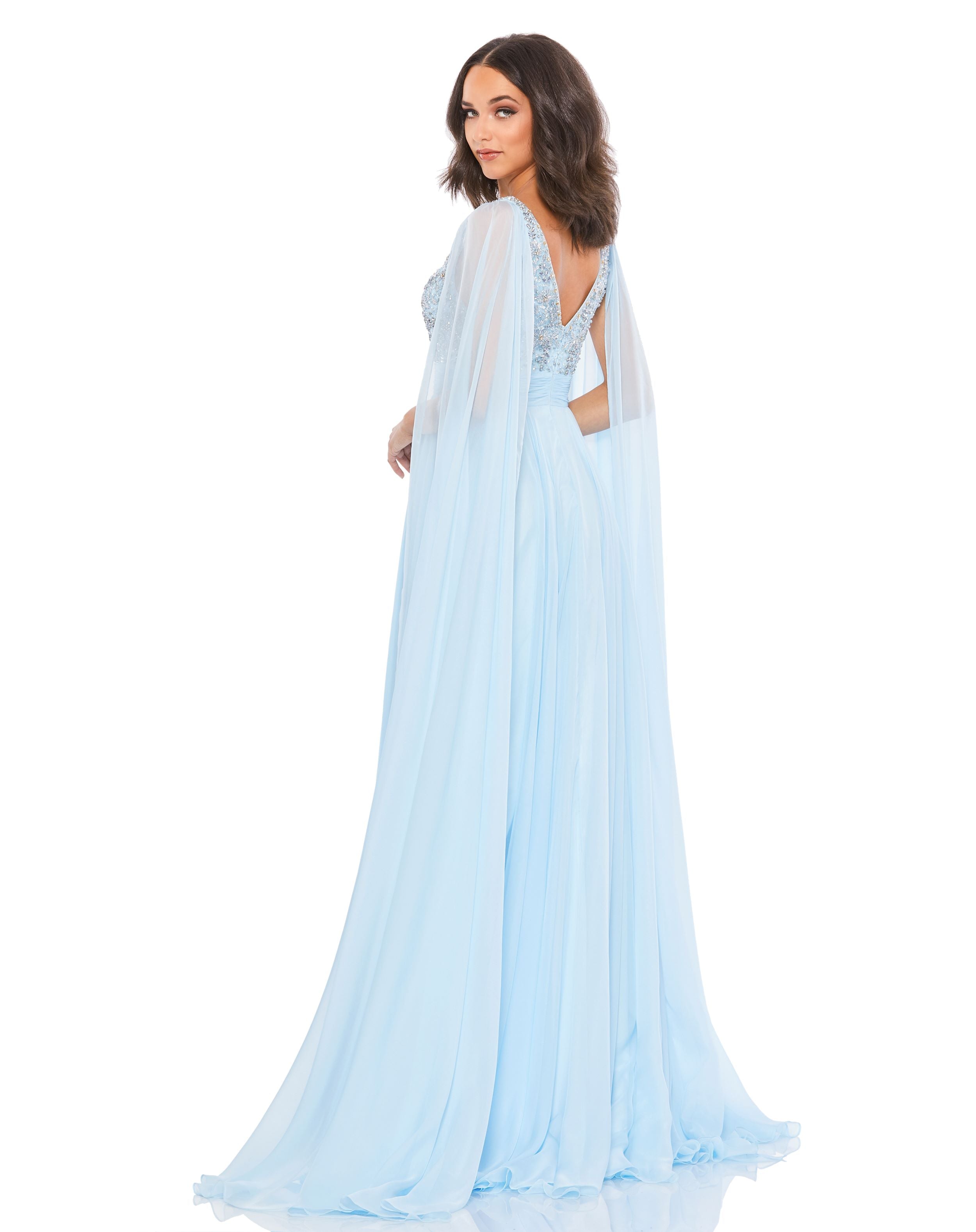 Chiffon Cape Sleeve Embellished Gown | Sample | Sz. 2