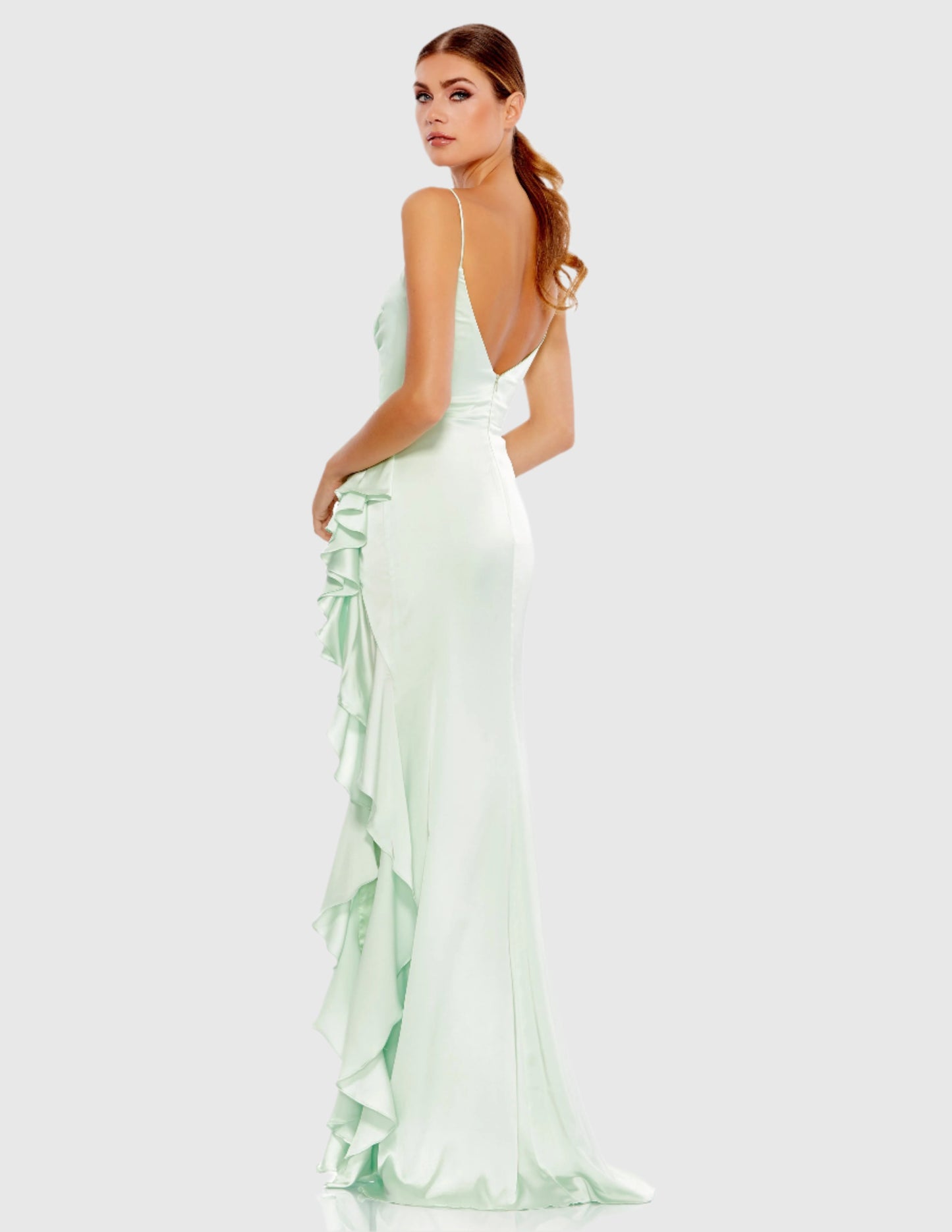 Satin Ruffled Asymmetrical Gown