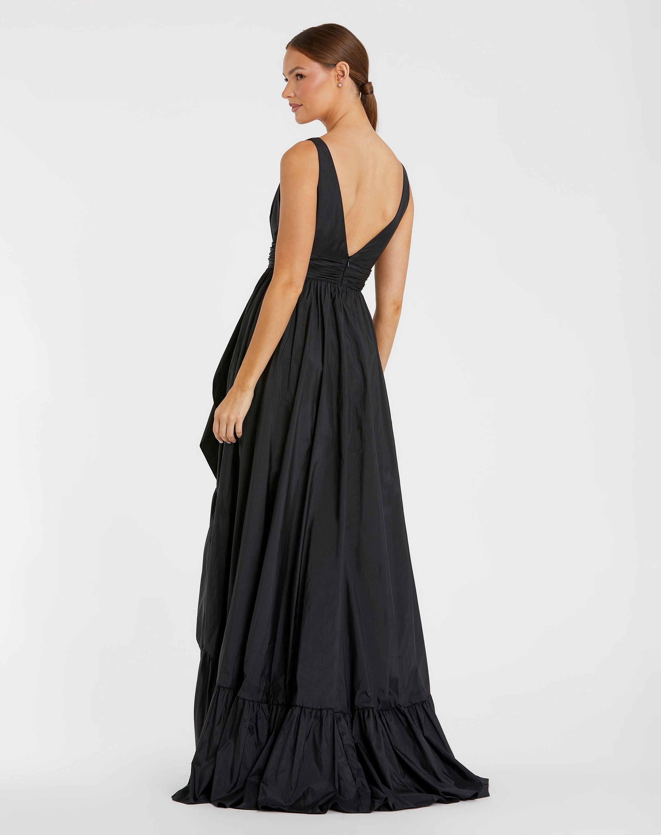 Black Taffeta High Low Ruffle Gown - Mac Duggal