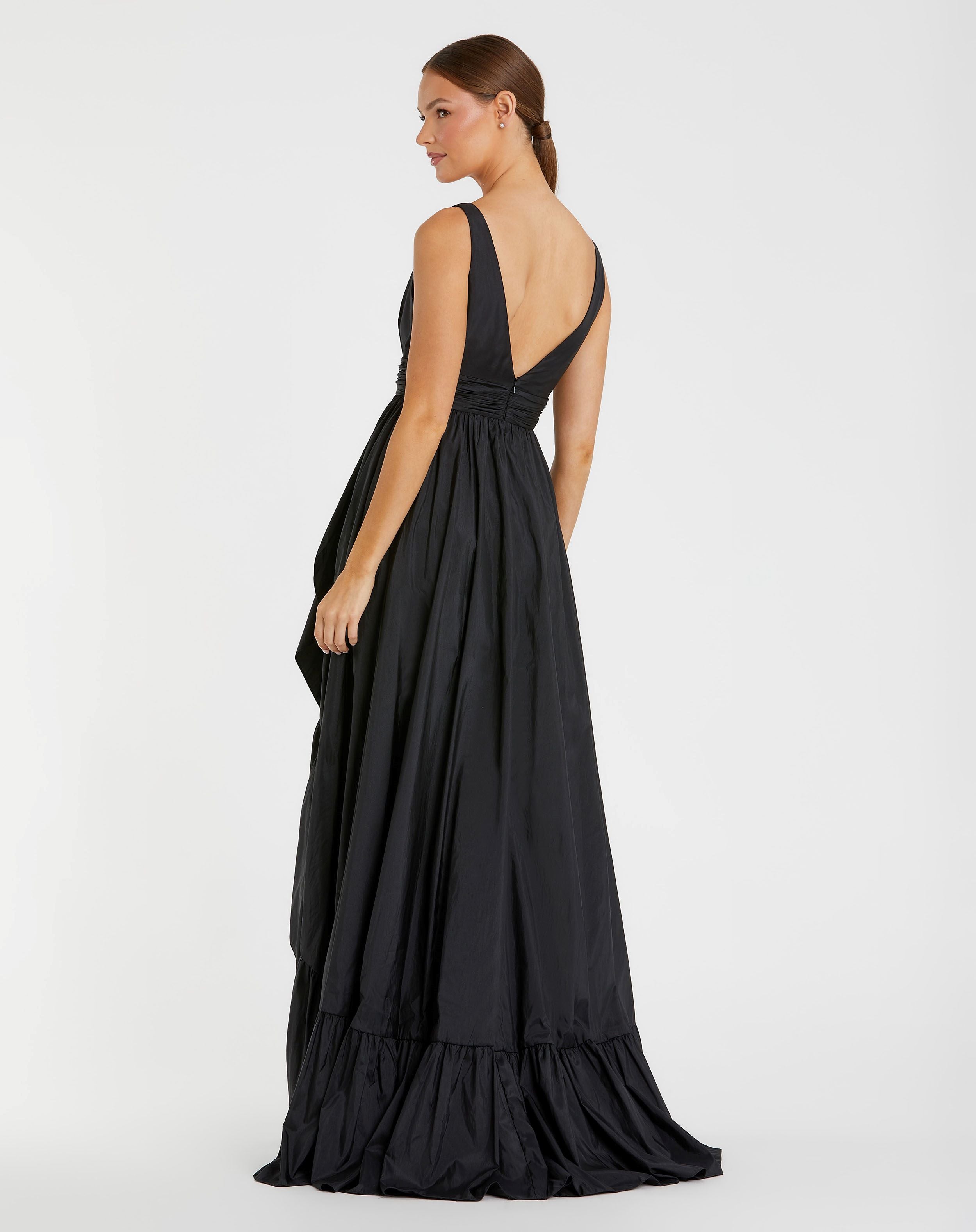 Taffeta Hi-Low Ruffle Gown