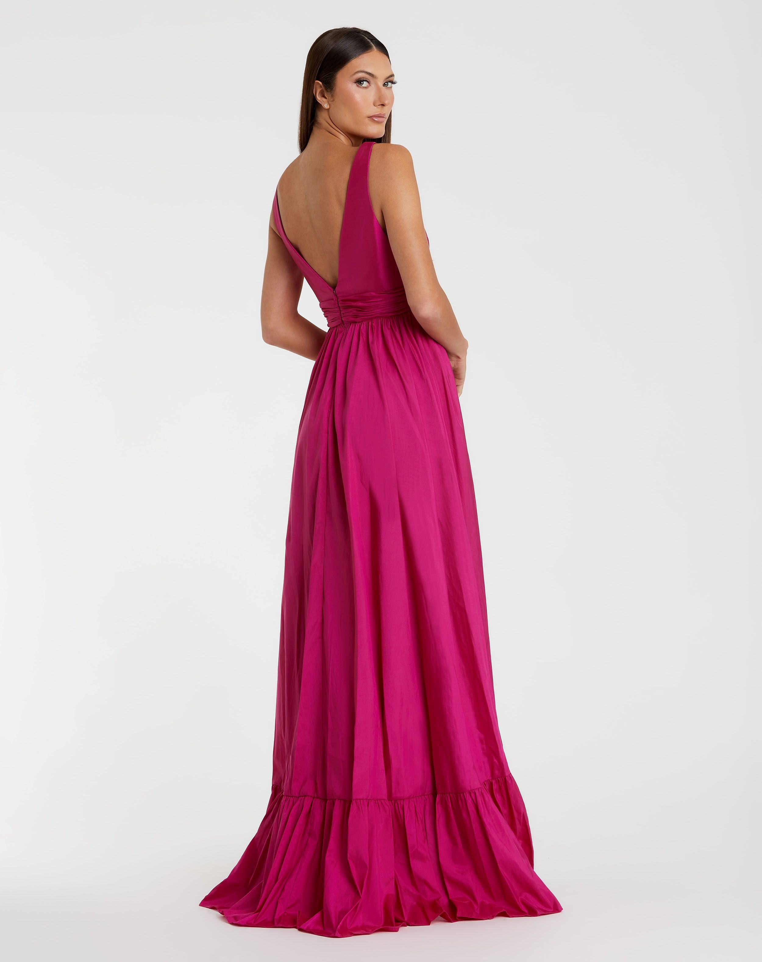 Taffeta Hi-Low Ruffle Gown