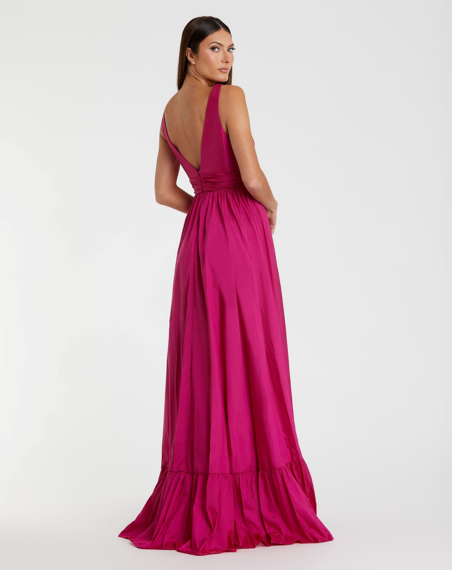 Taffeta High Low Ruffle Gown