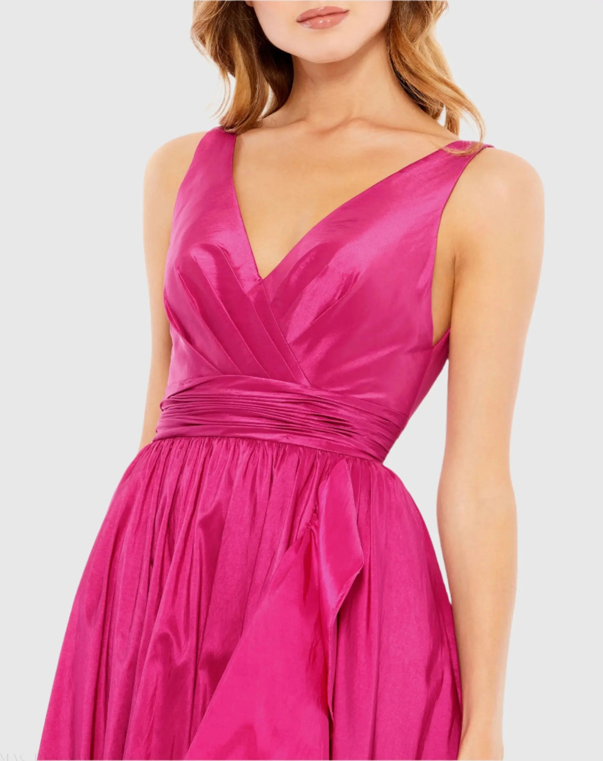 Pink Taffeta High Low Ruffle Gown Mac Duggal
