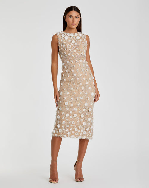 Floral Applique Sleeveless Midi Dress