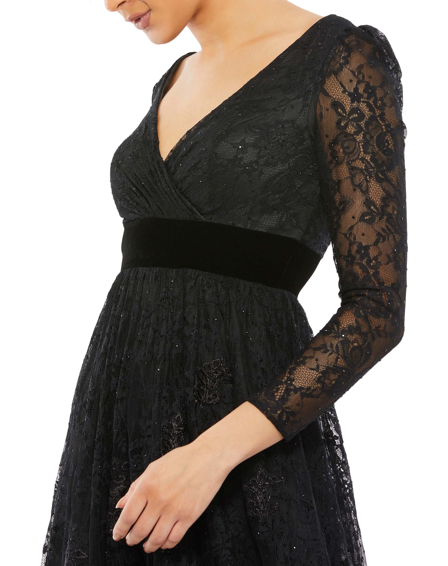 Lace Long Sleeve Wrap Over Dress