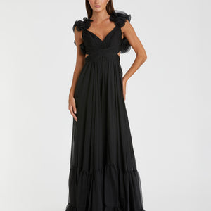 Ruffle Tiered Cut-Out Chiffon Gown