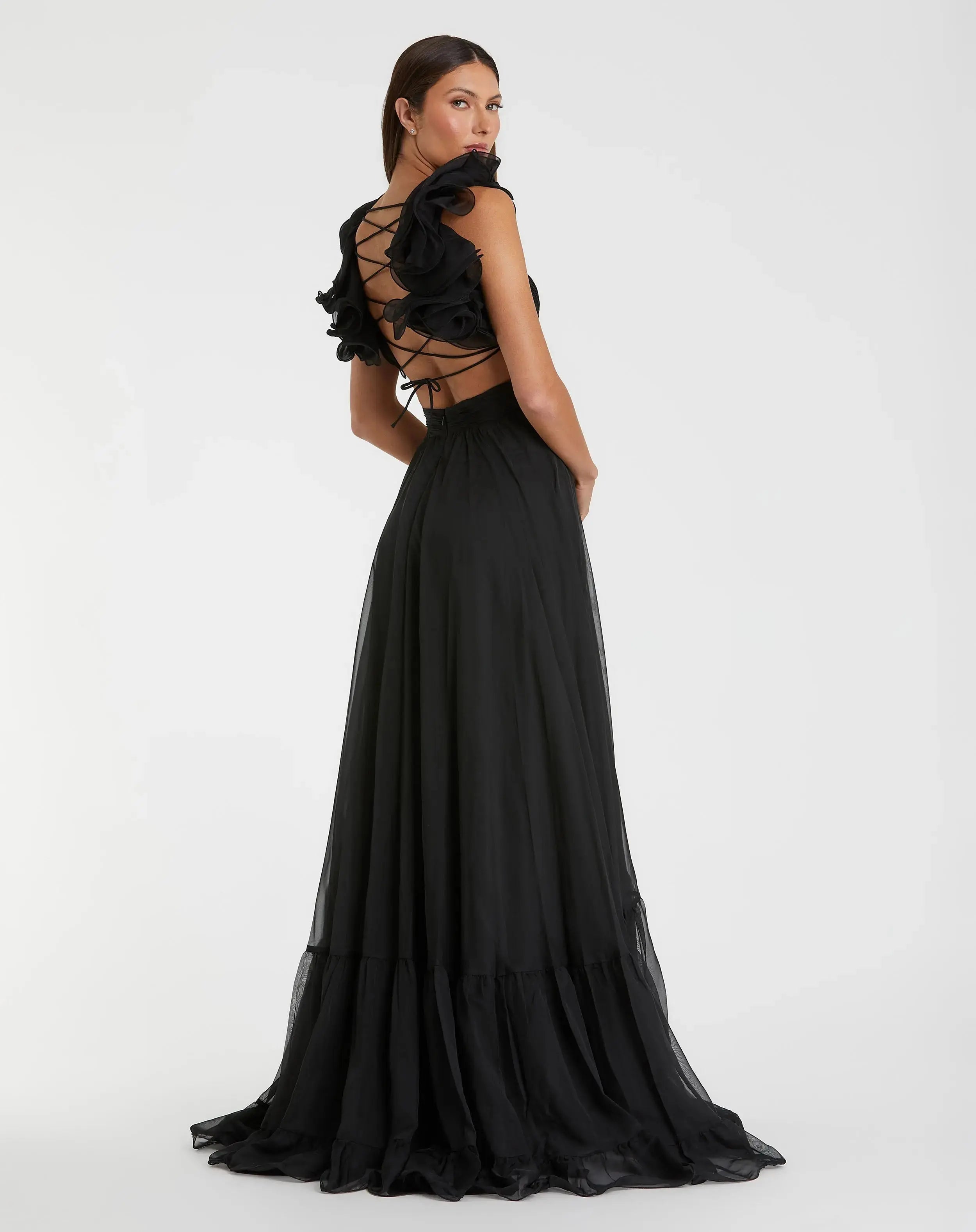 Ruffle Tiered Cut-Out Chiffon Gown - Mac Duggal