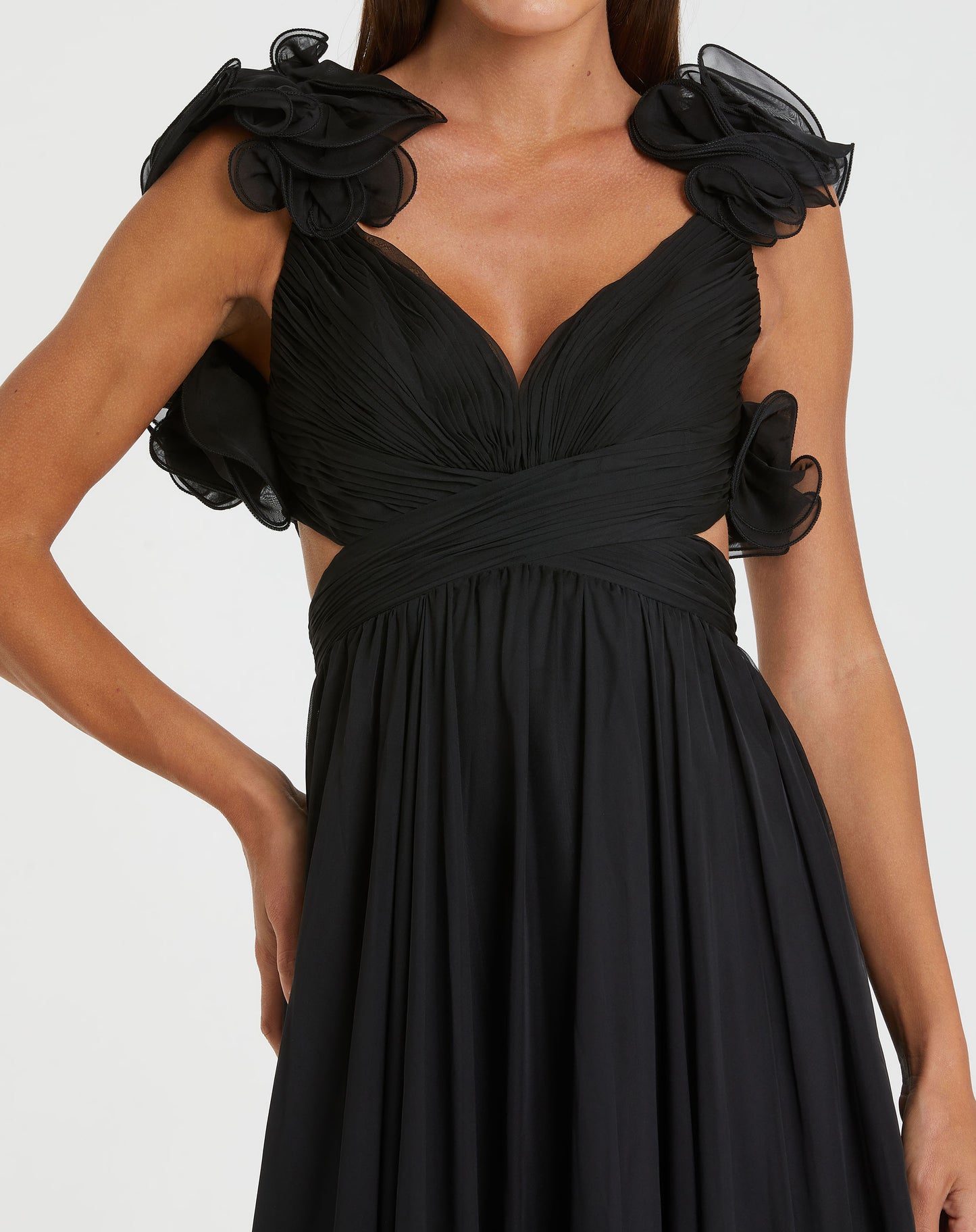 Ruffle Tiered Cut-Out Chiffon Gown