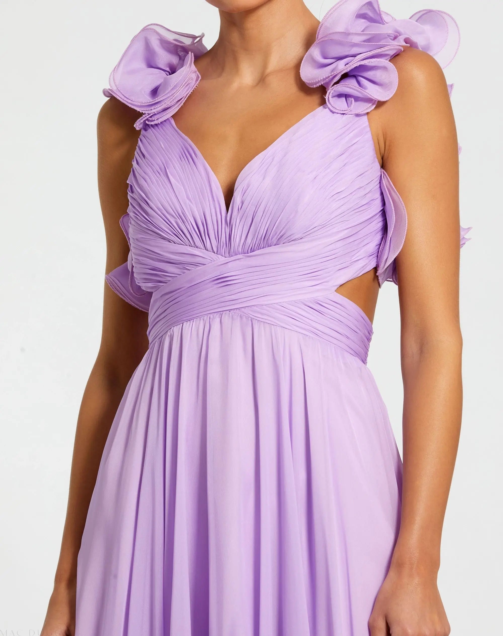 Purple Ruffle Tiered Cut-Out Chiffon Gown Mac Duggal