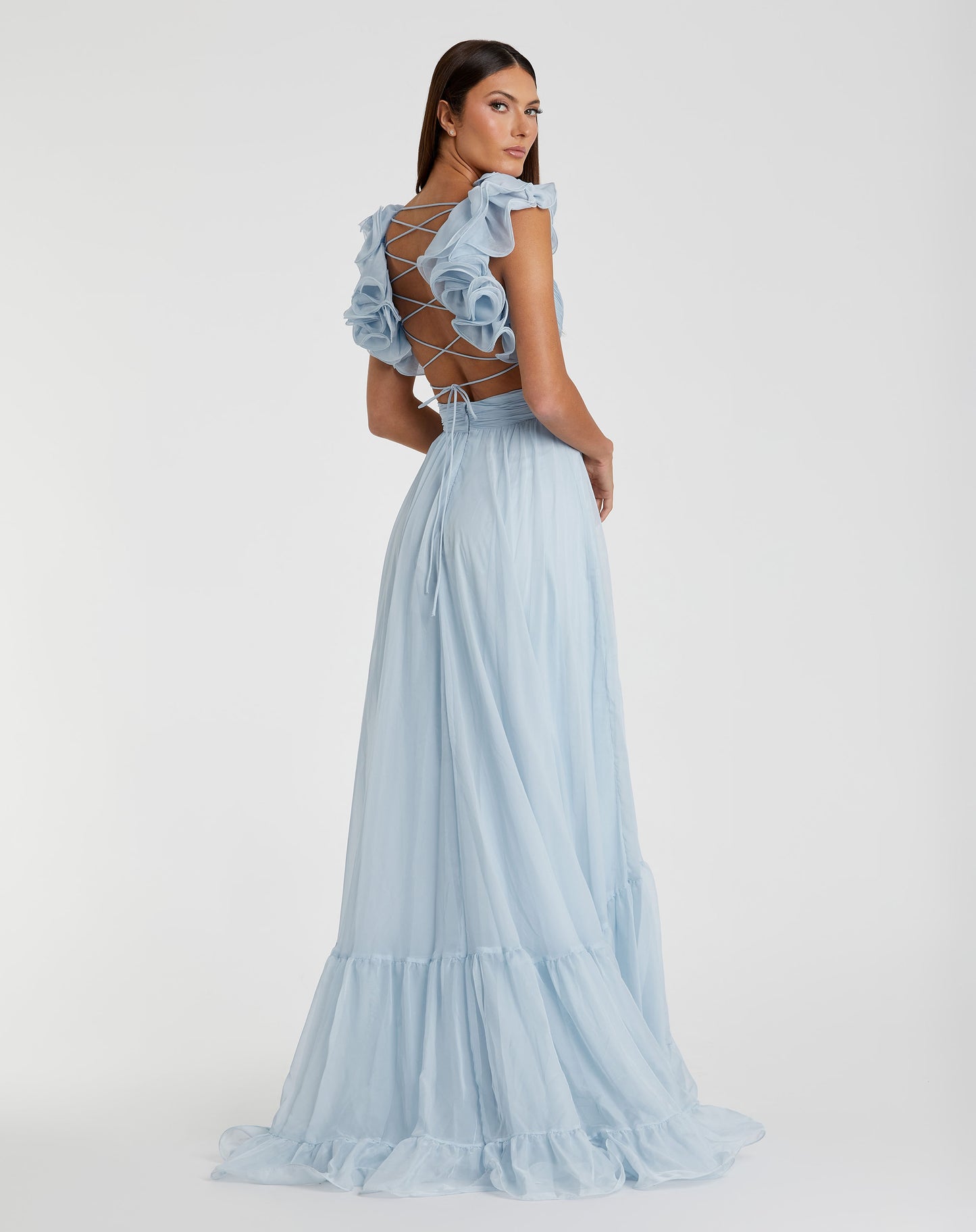 Ruffle Tiered Cut-Out Chiffon Gown