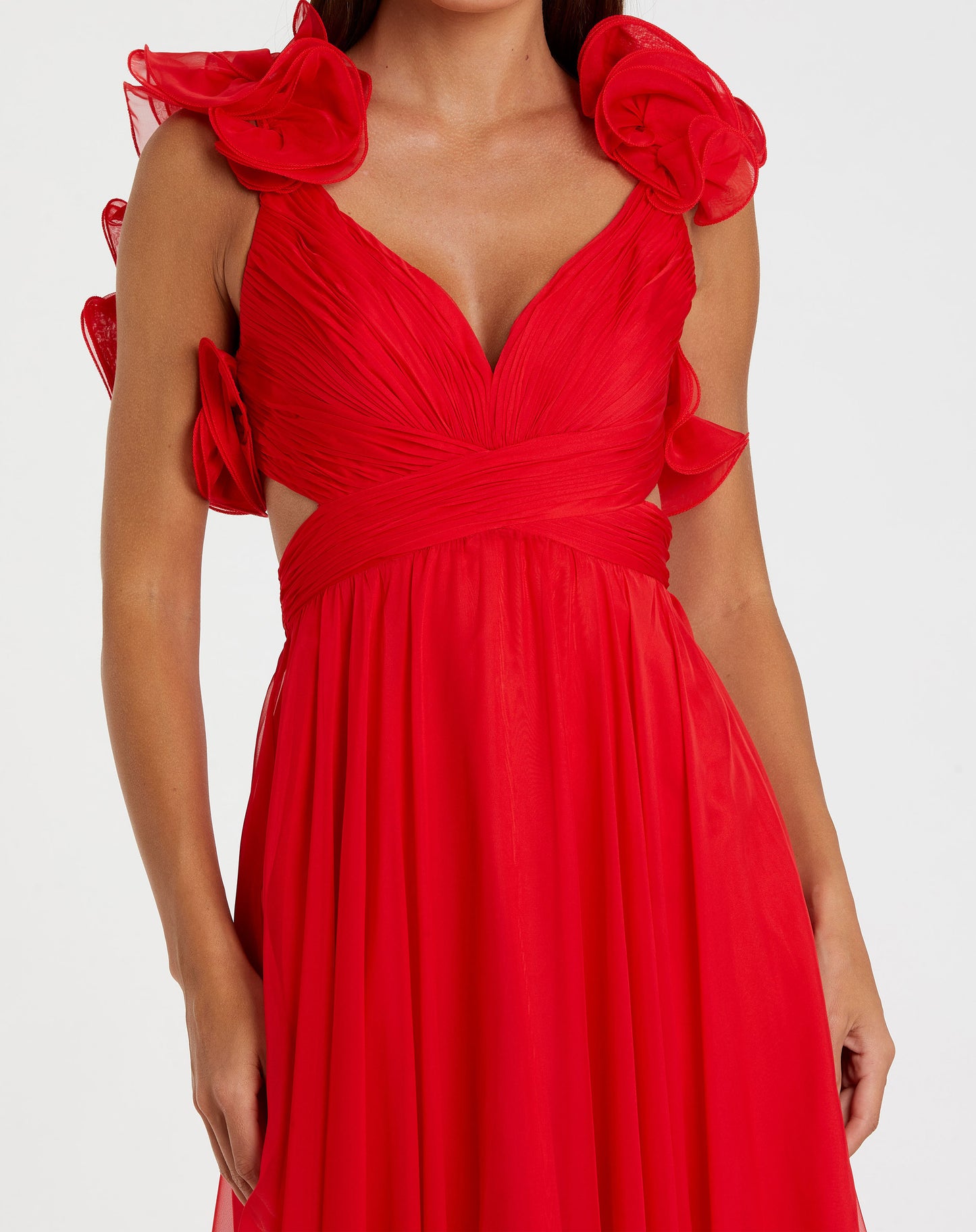 Ruffle Tiered Cut-Out Chiffon Gown