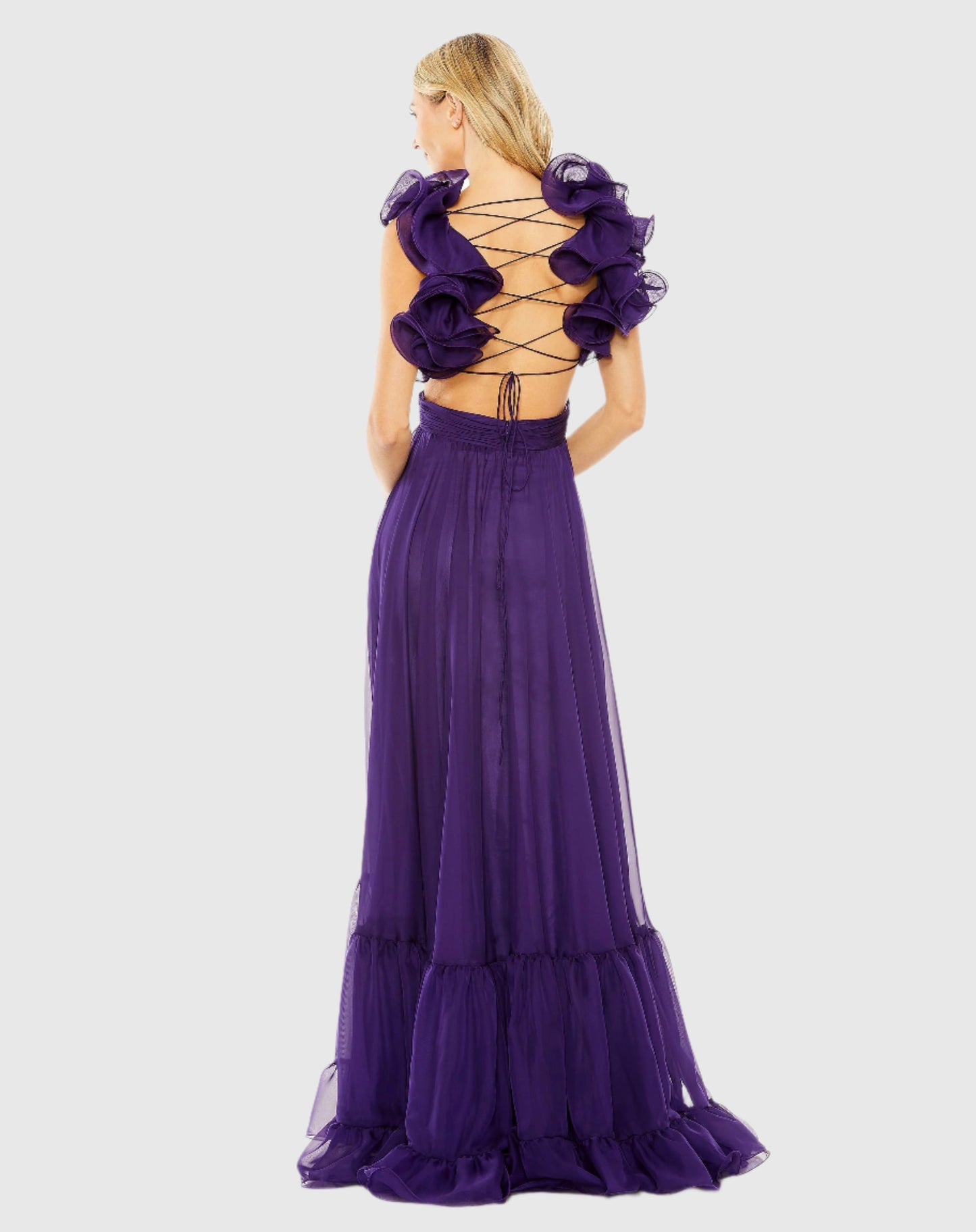 Ruffle Tiered Cut-Out Chiffon Gown