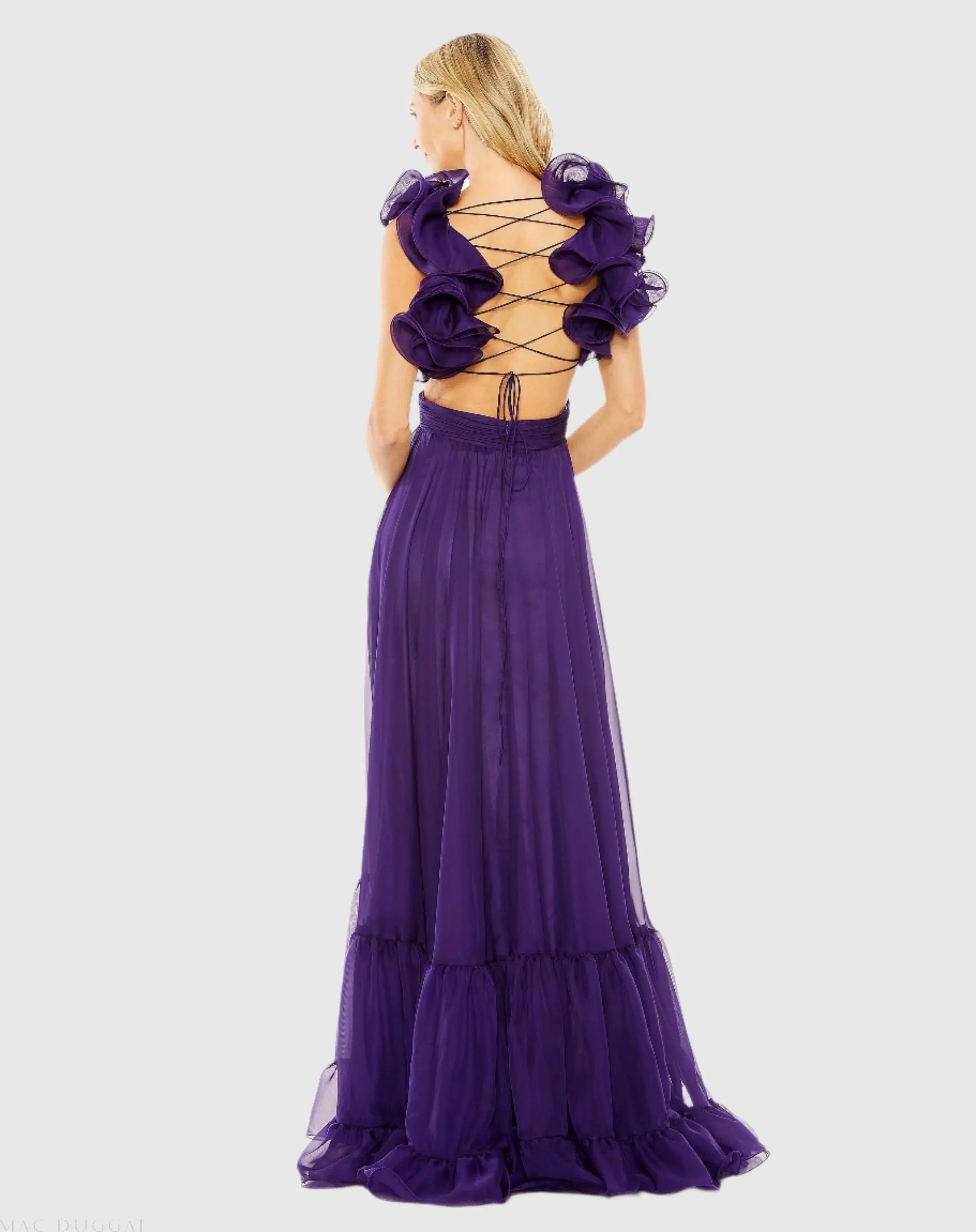 Purple Ruffle Tiered Cut-Out Chiffon Gown - Mac Duggal 
