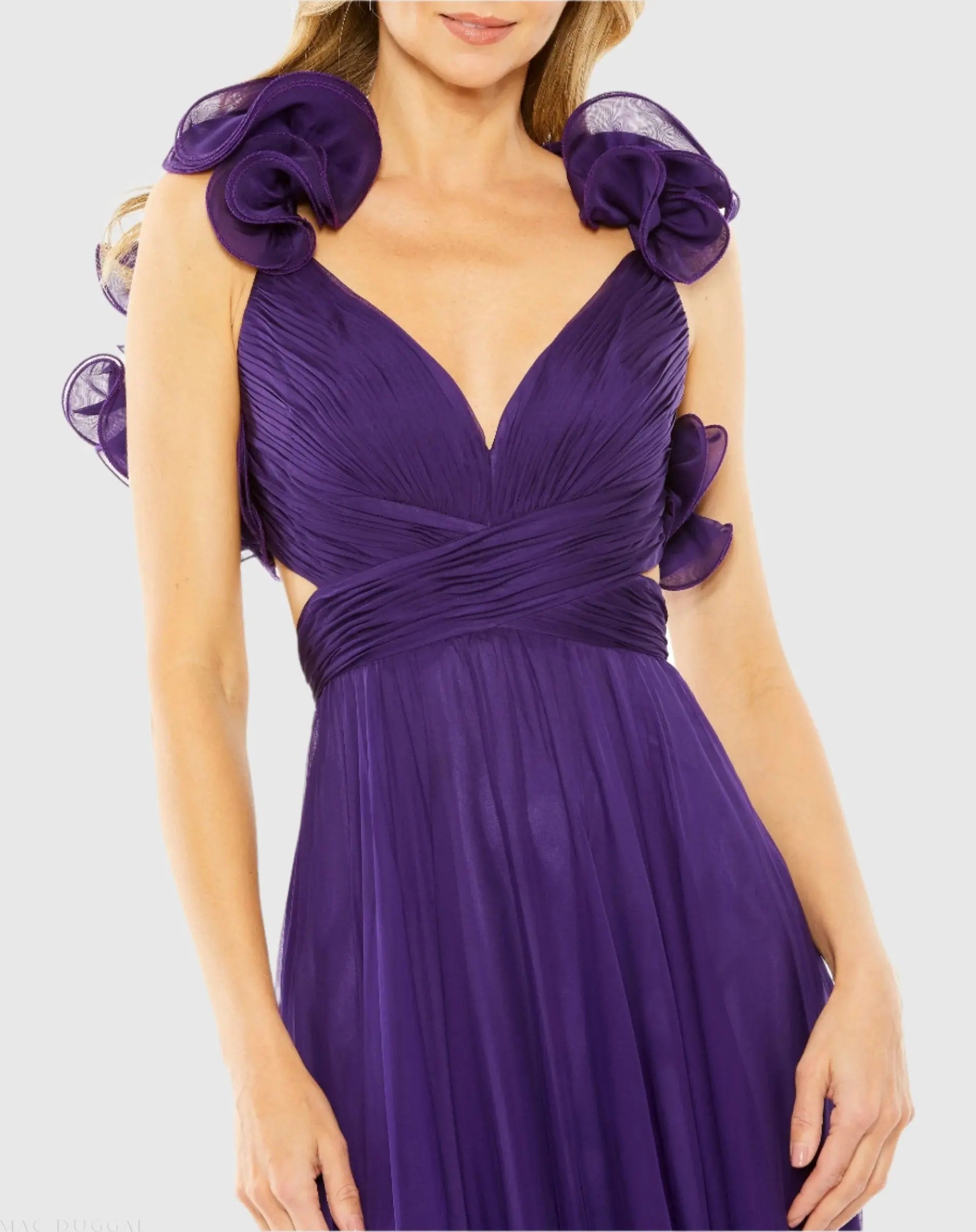 Mac Duggal - Purple Ruffle Tiered Cut-Out Chiffon Gown - US 4 Mac Duggal - Purple Ruffle Tiered Cut-Out Chiffon Gown - US 4