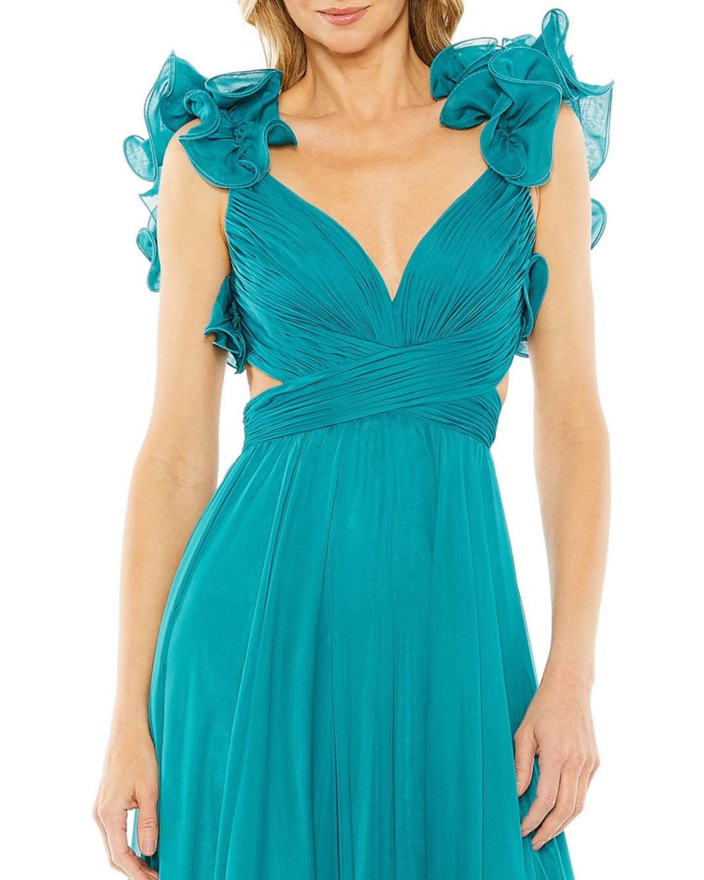 Ruffle Tiered Cut-Out Chiffon Gown