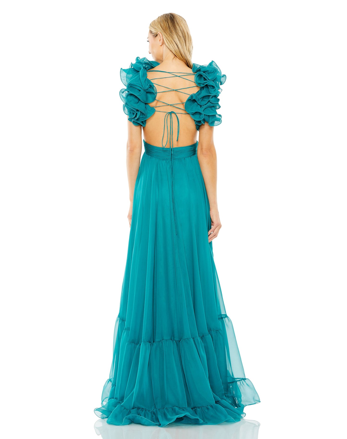 Ruffle Tiered Cut-Out Chiffon Gown