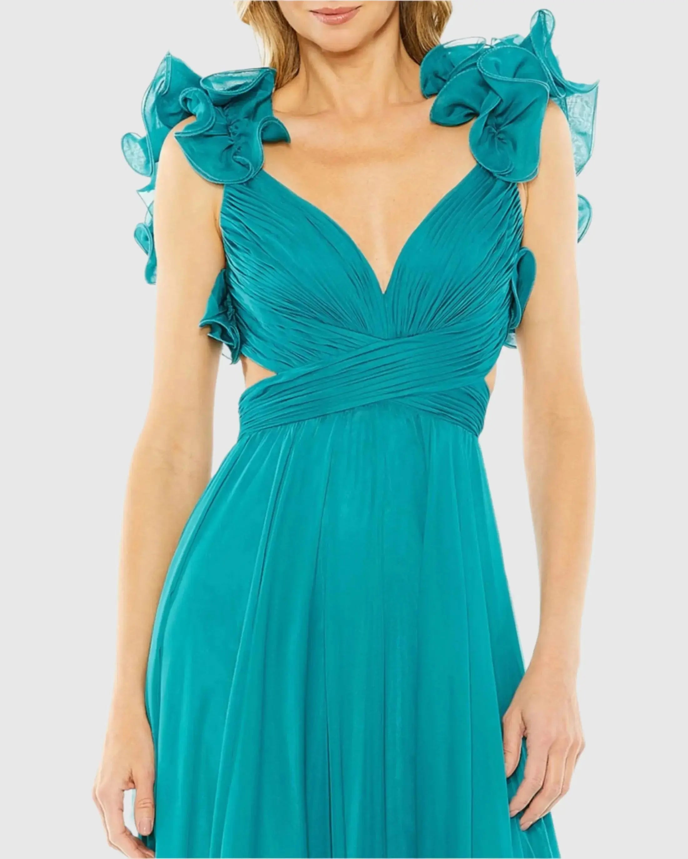 Blue Ruffle Tiered Cut-Out Chiffon Gown - Mac Duggal