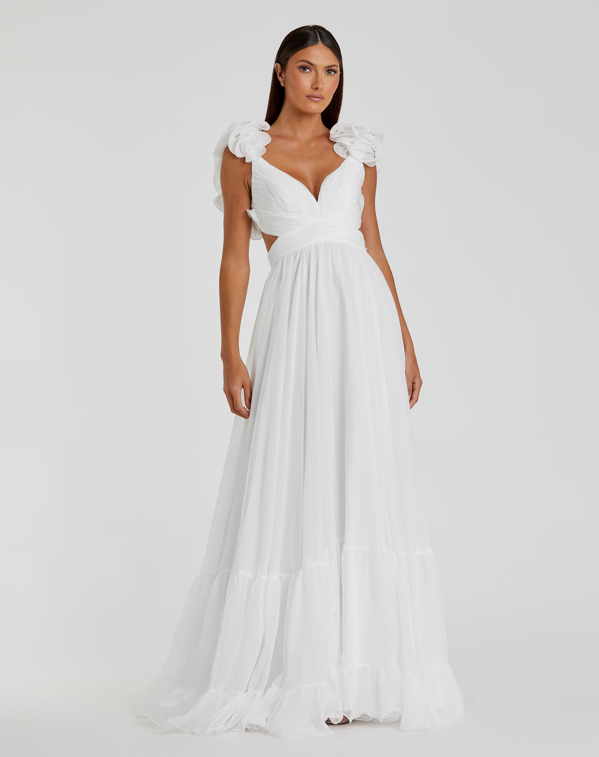 Ruffle Tiered Cut-Out Chiffon Gown