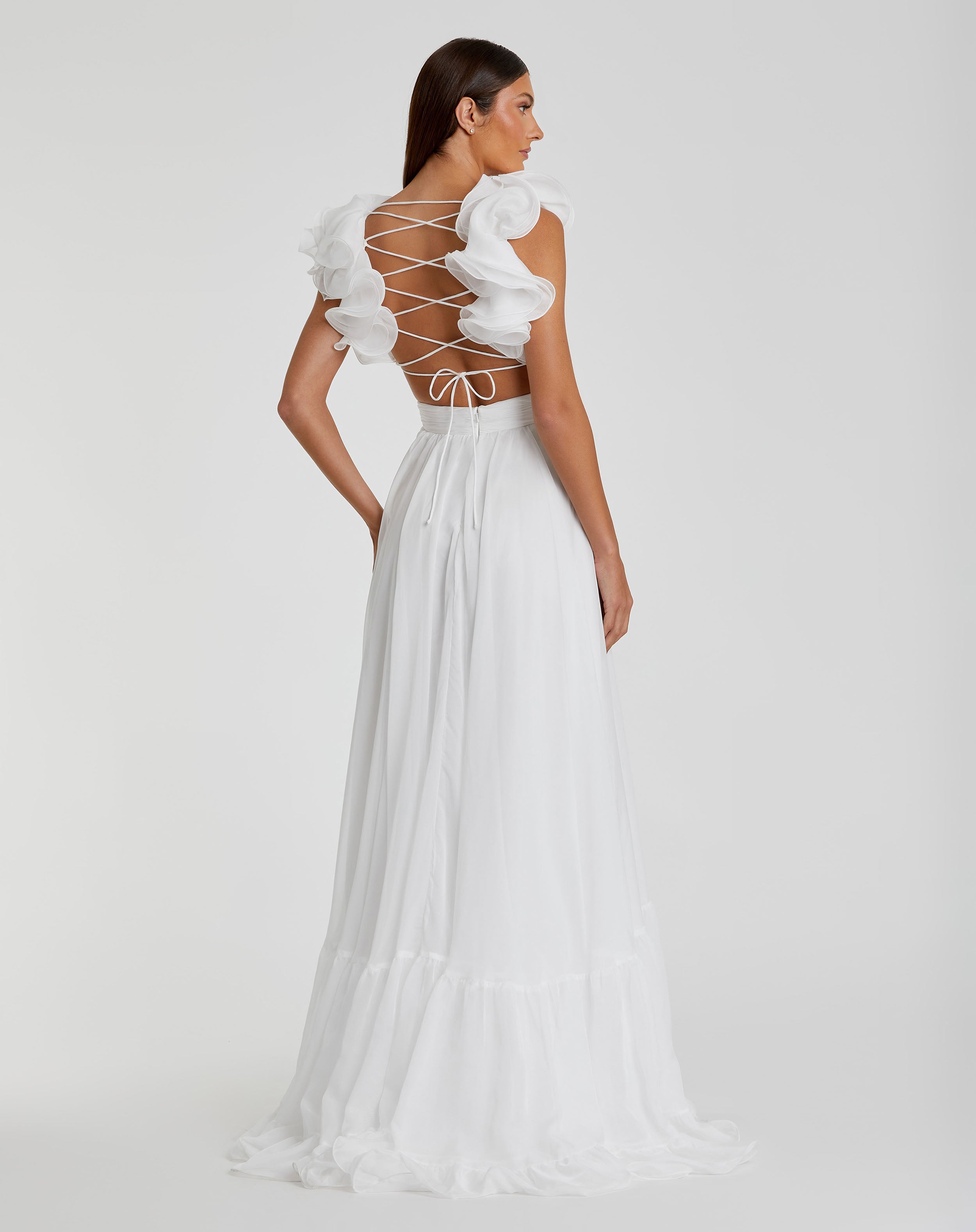 Ruffle Tiered Cut-Out Chiffon Gown