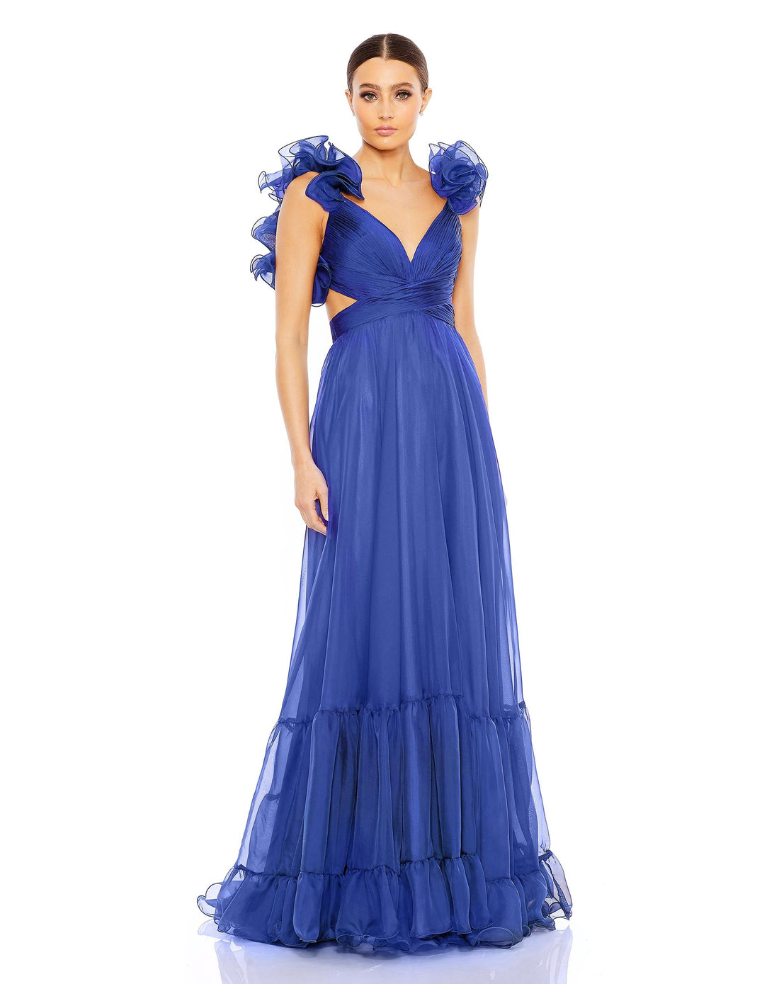 RUFFLE TIERED CUT-OUT CHIFFON GOWN