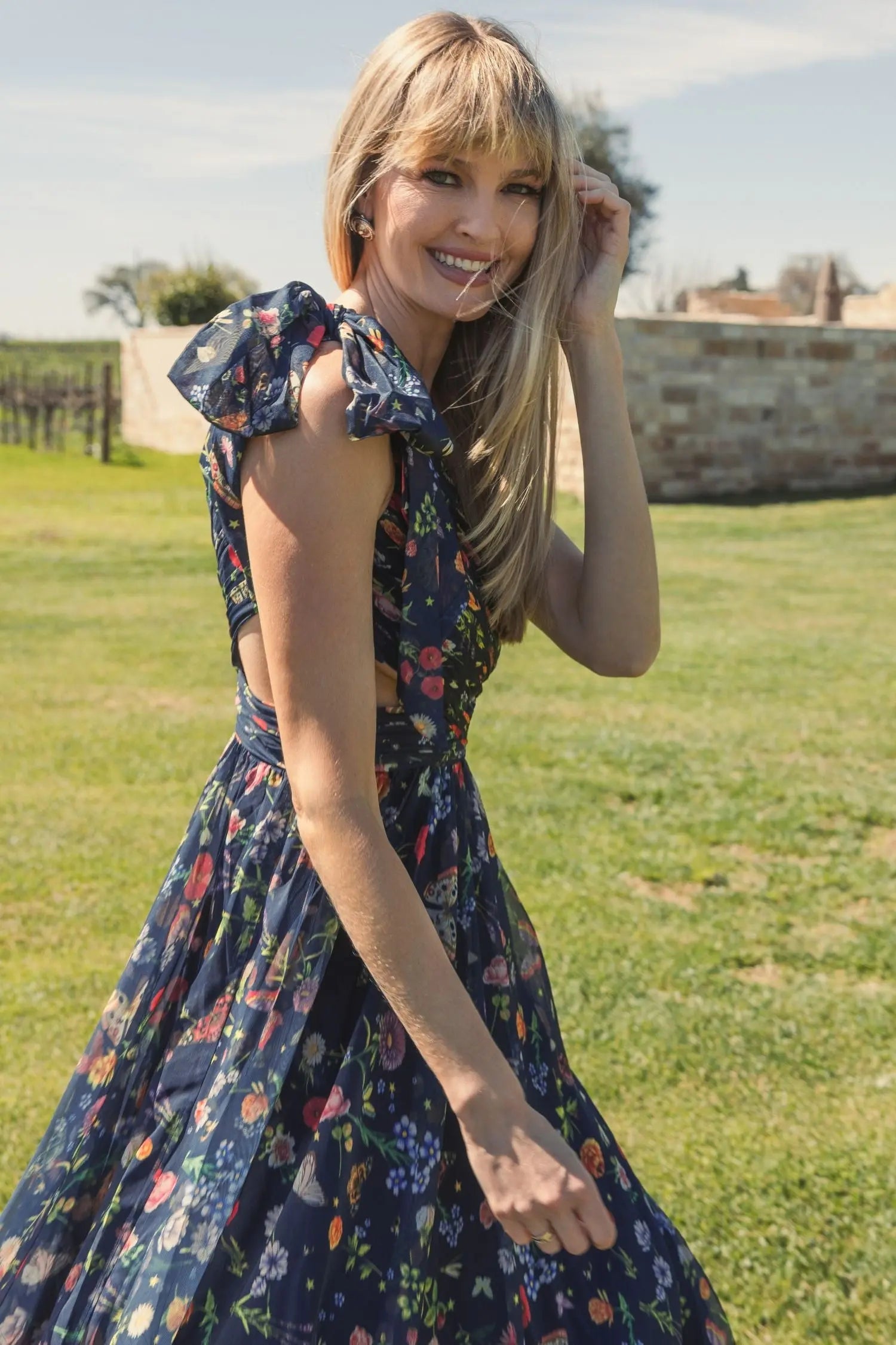 Navy Tied One Shoulder Cut-Out Flowy Gown - Ieena for Mac Duggal