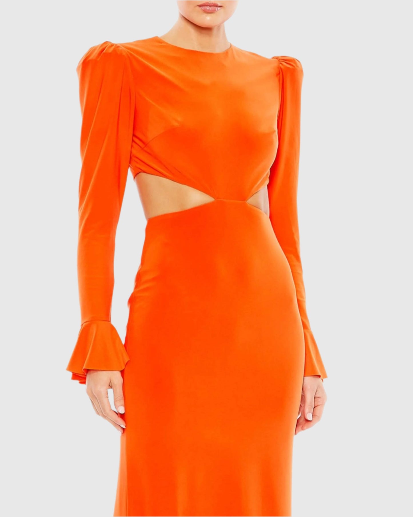 Long Sleeve Puff Shoulder Cut Out Gown