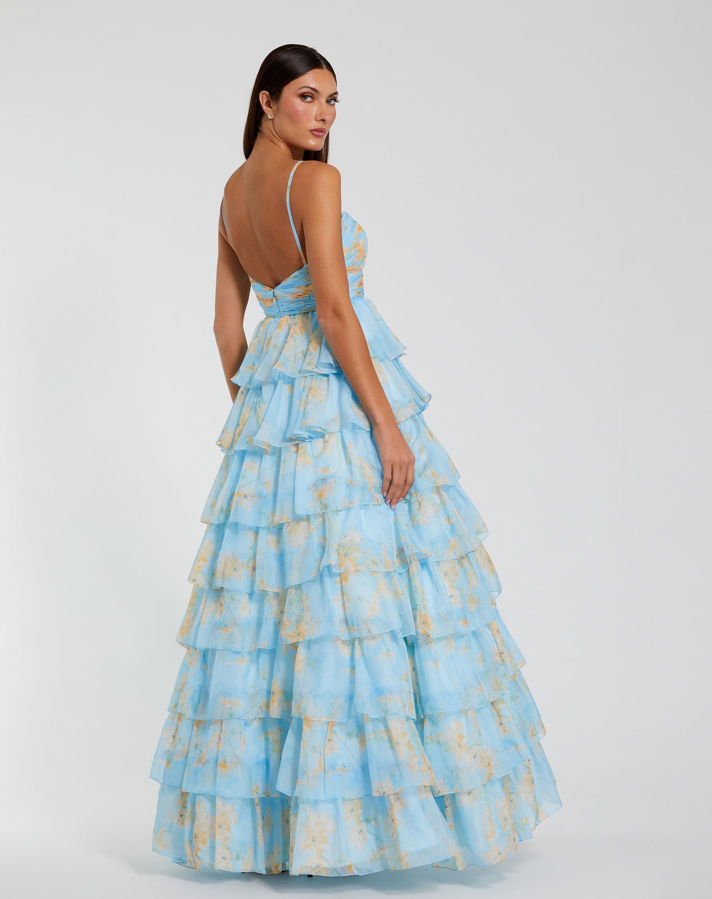 Floral Cut Out Ruffle Tiered Gown