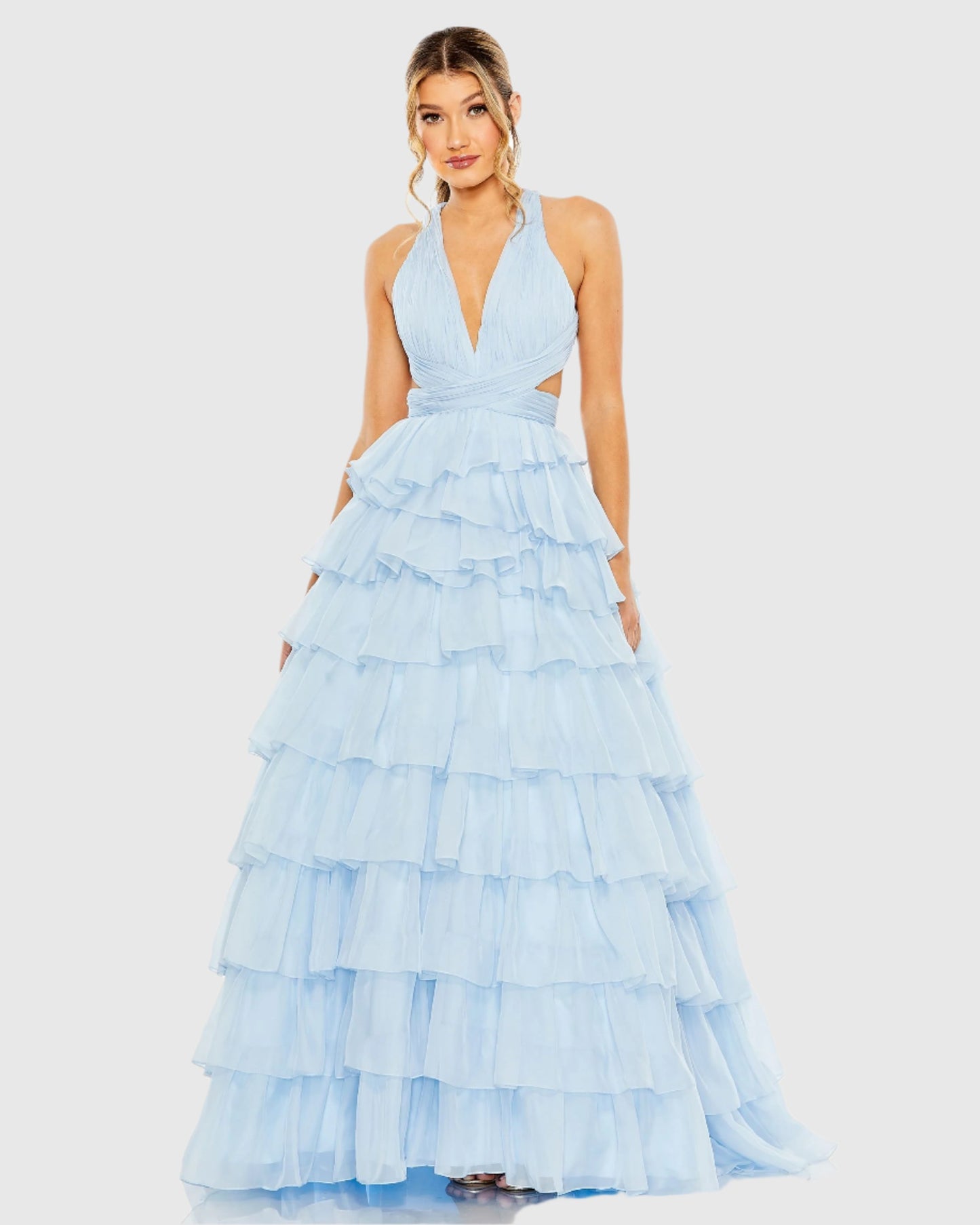 Chiffon Layered Cut Out Ballgown