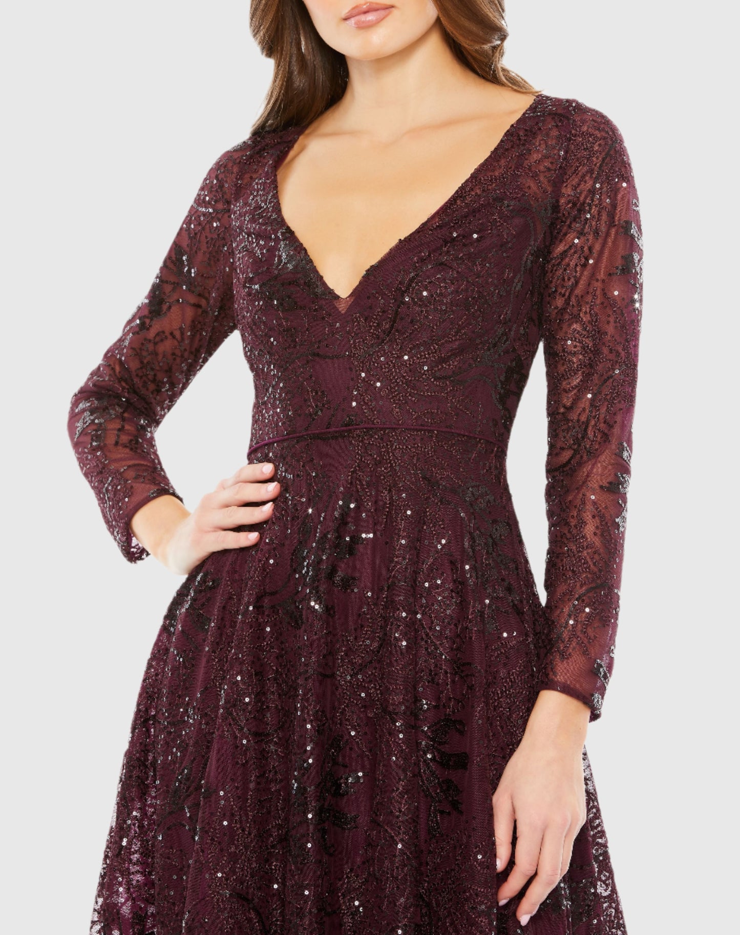 Lace Embellished Long Sleeve Ruffle Hem Dress - FINAL SALE