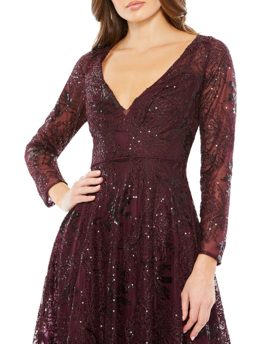 Lace Embellished Long Sleeve Ruffle Hem Dress - FINAL SALE – Mac Duggal