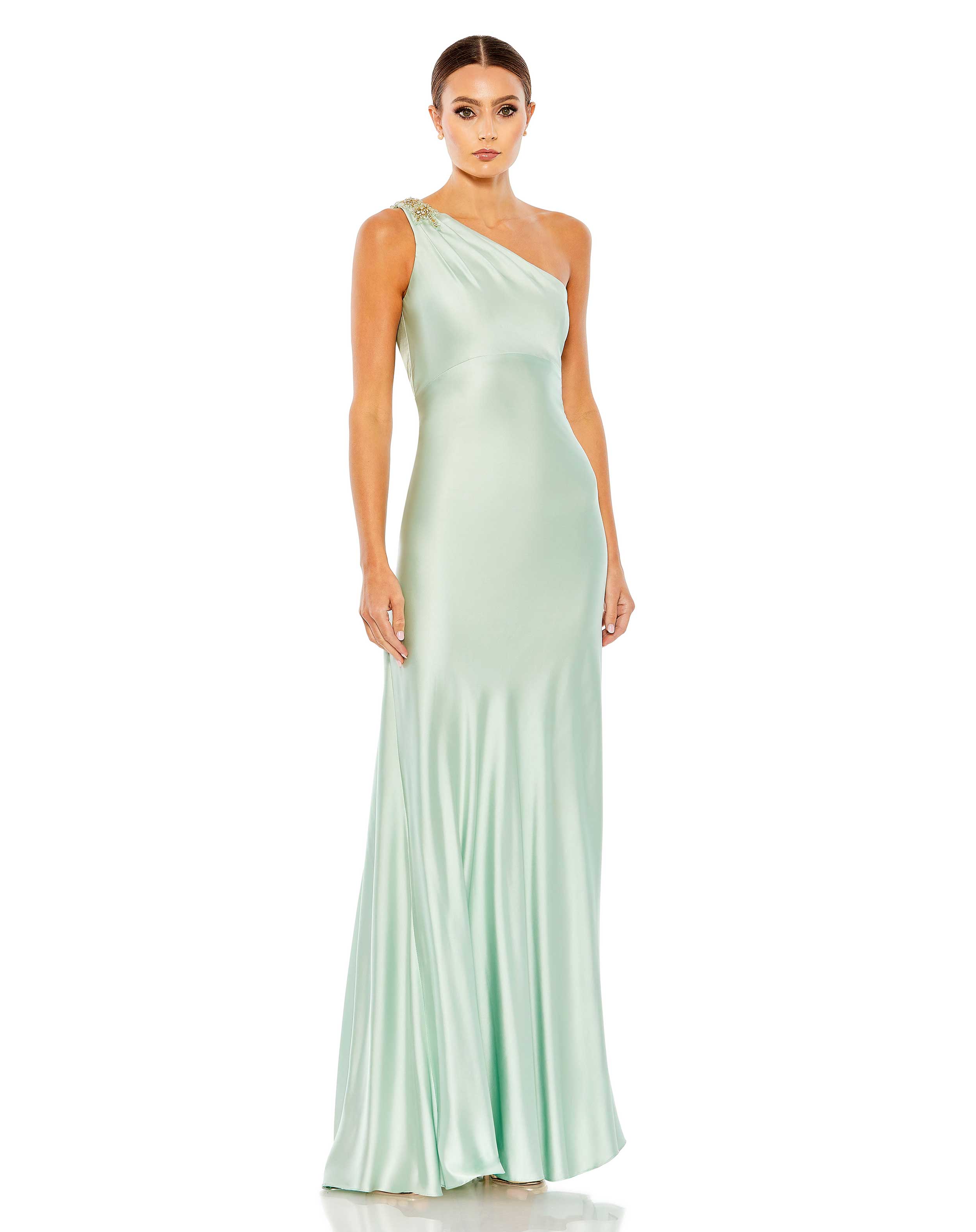 Beaded One Shoulder Column Gown