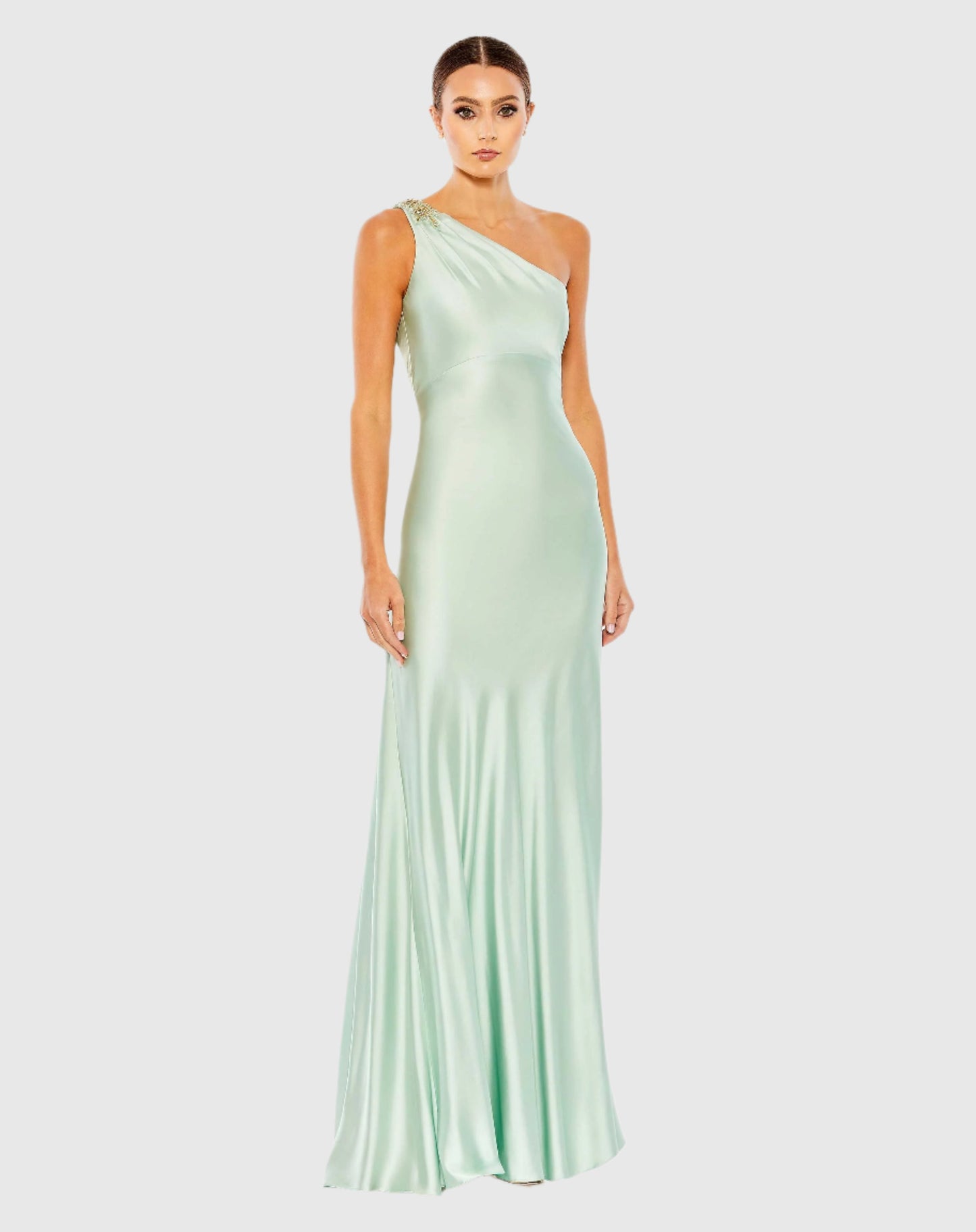 Beaded One Shoulder Column Gown