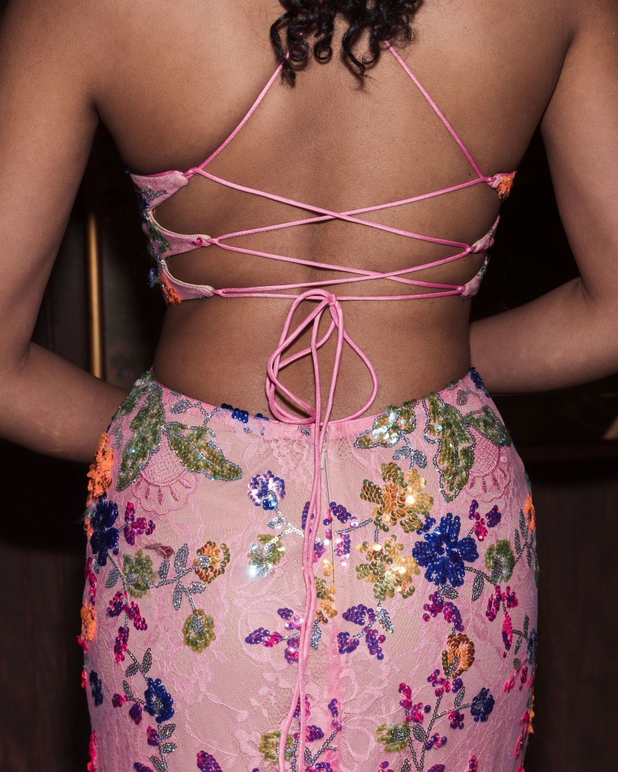 Pink Embellished Lace Strappy Column Gown - Mac Duggal