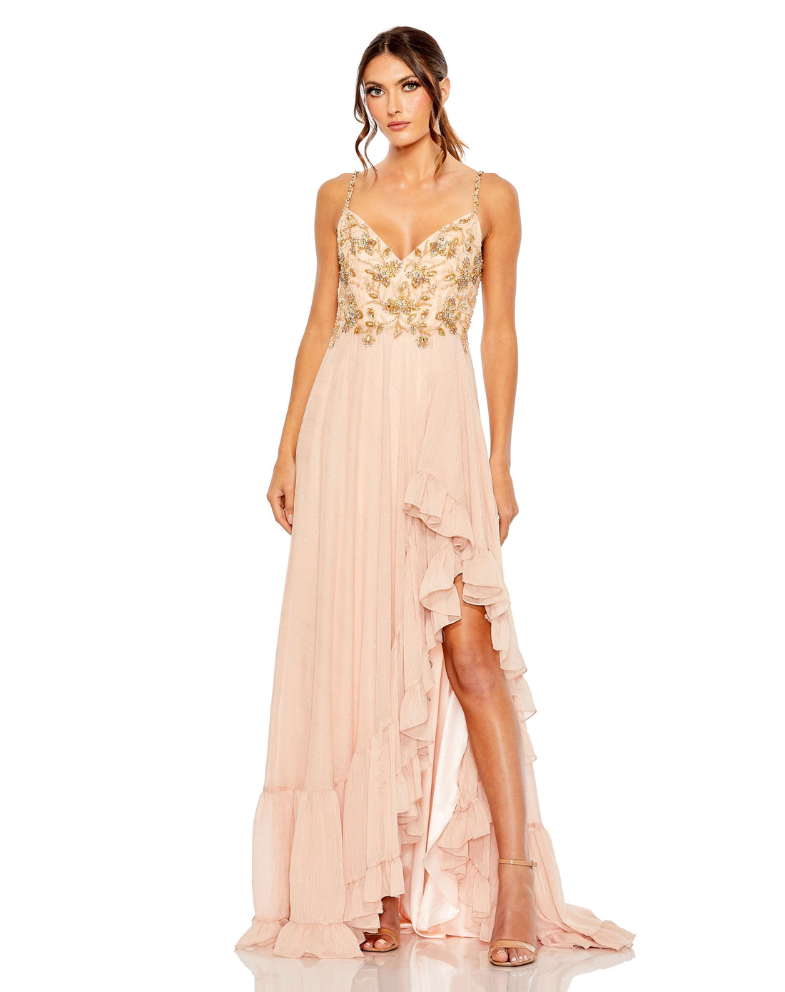 Embellished Ruffle Asymmetrical Hem Gown | Sample | Sz. 2