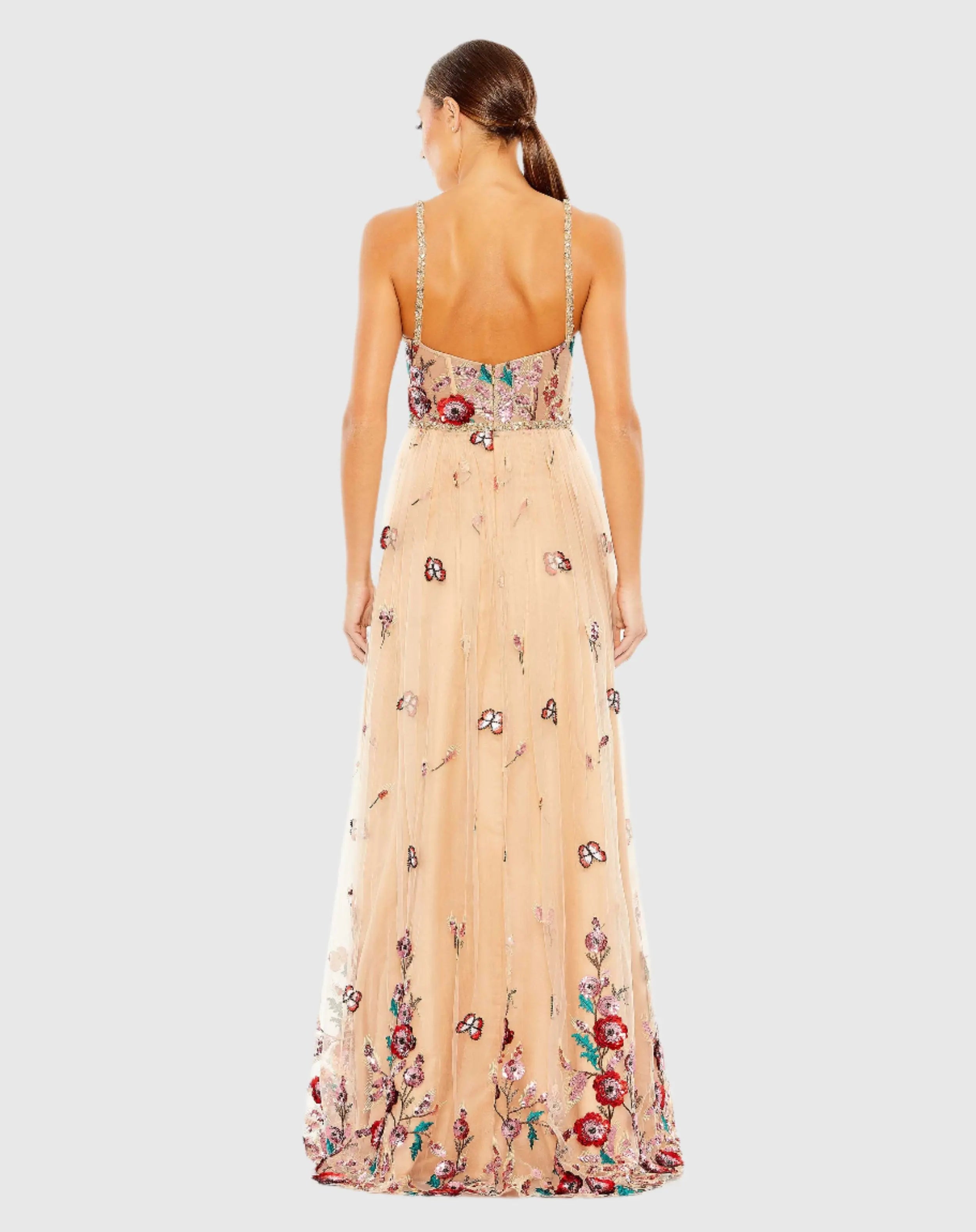 Embellished Floral Detail A Line Gown - Mac Duggal