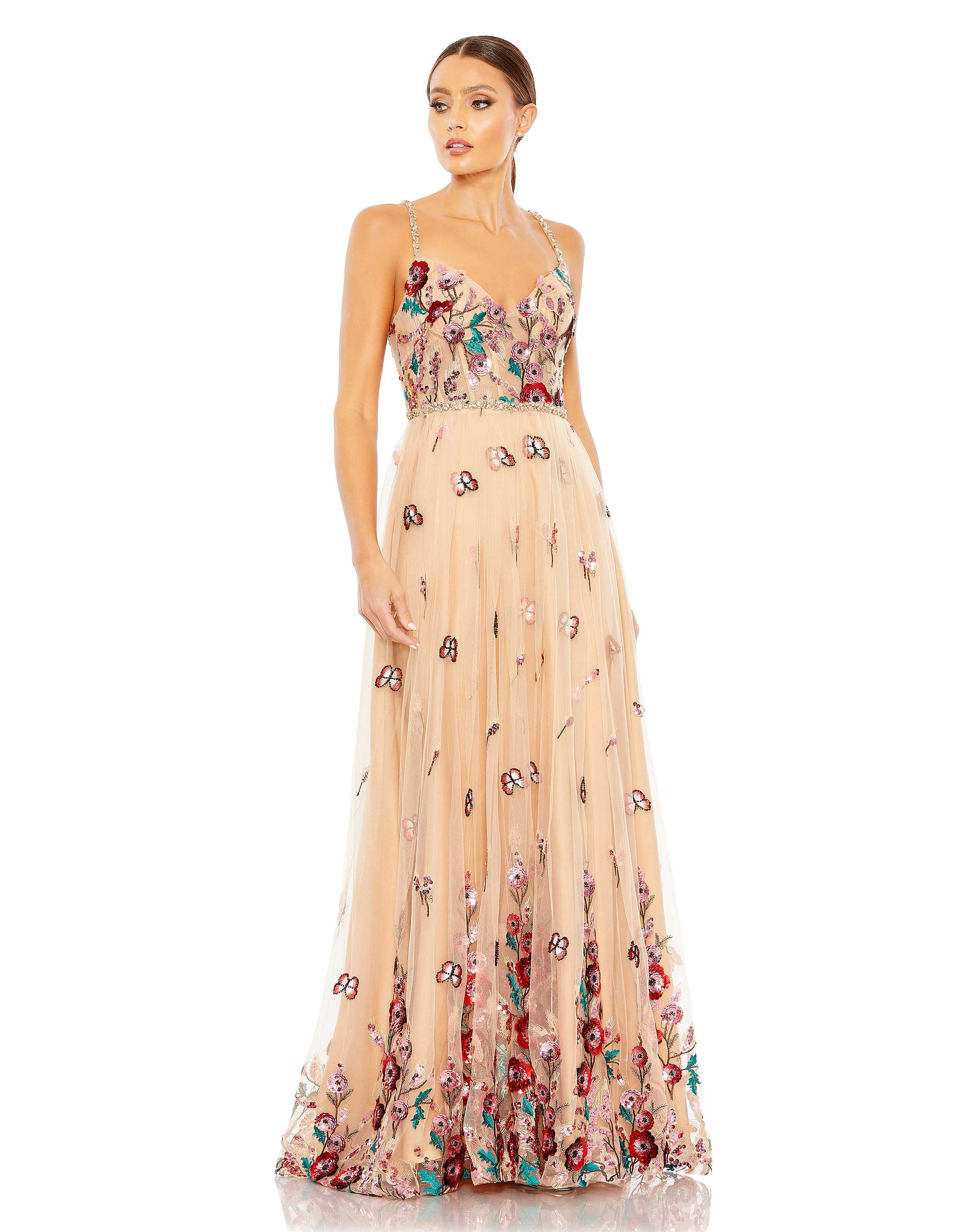 Embellished Floral Detail A Line Gown – Mac Duggal