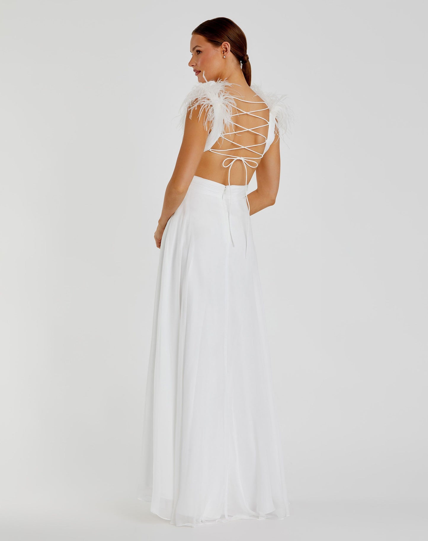 Plunge Ostrich Feather A Line Gown