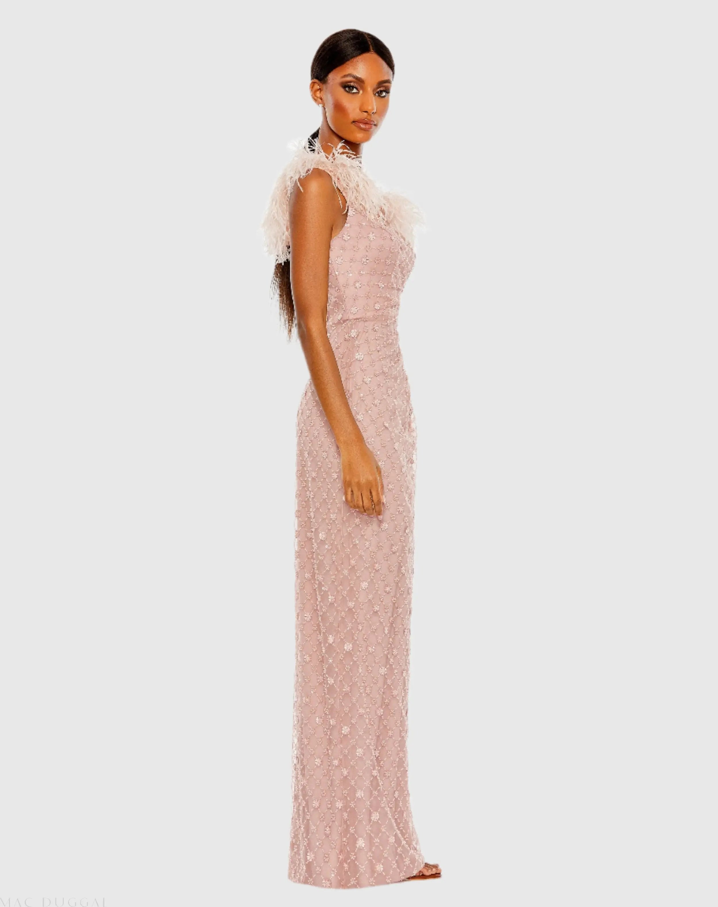 Pink Embellished One Shoulder Gown w/ Ostrich Feathers - Mac Duggal